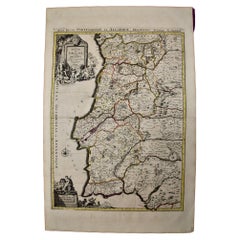 Large 17th Century Hand-colored Map of Portugal by Sanson and Jaillot