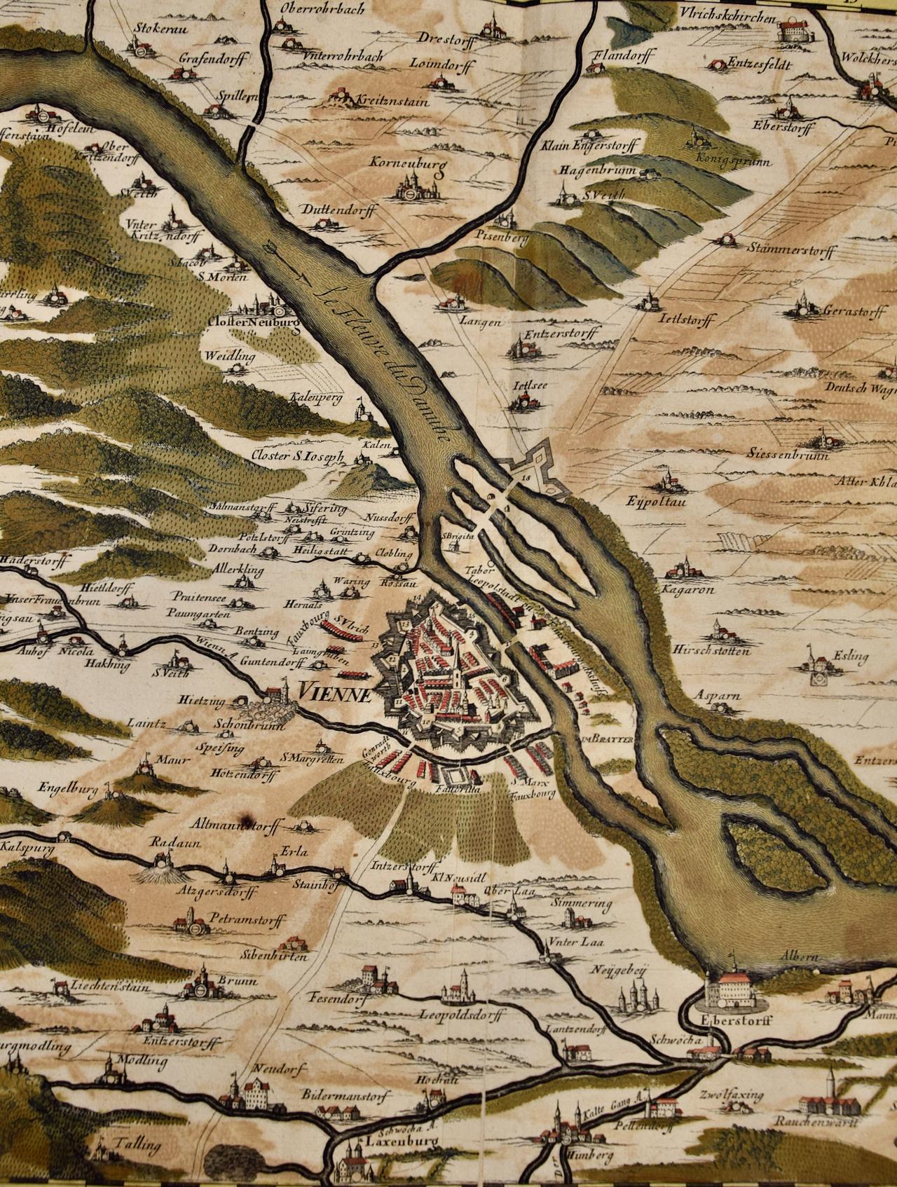 Late 17th Century Vienna, Austria: A Large 17th Century Hand-Colored Map by Sanson and Jaillot For Sale