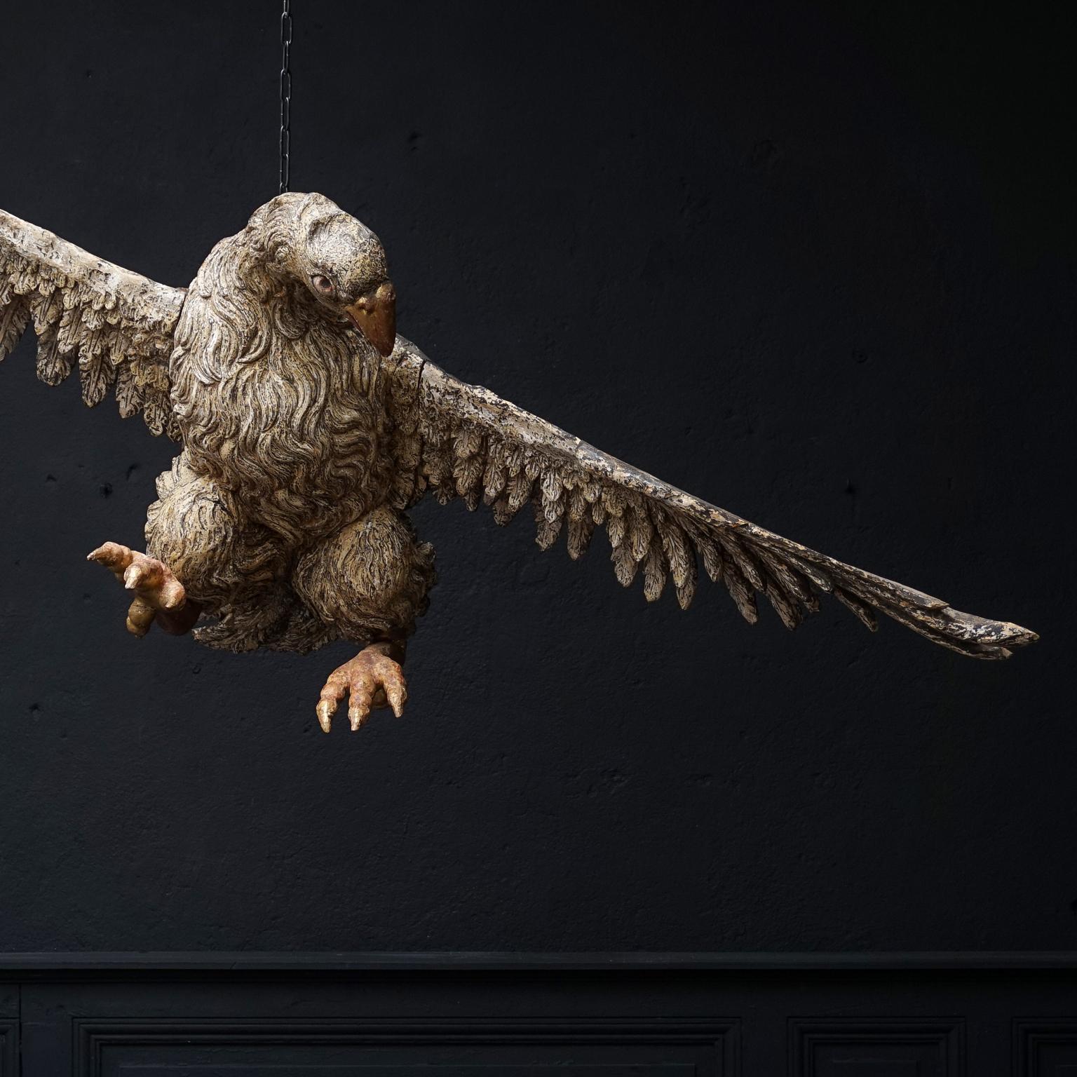 Large 17th Century Wood Carved hanging Italian Eagle or Bird of Prey Sculpture For Sale 3