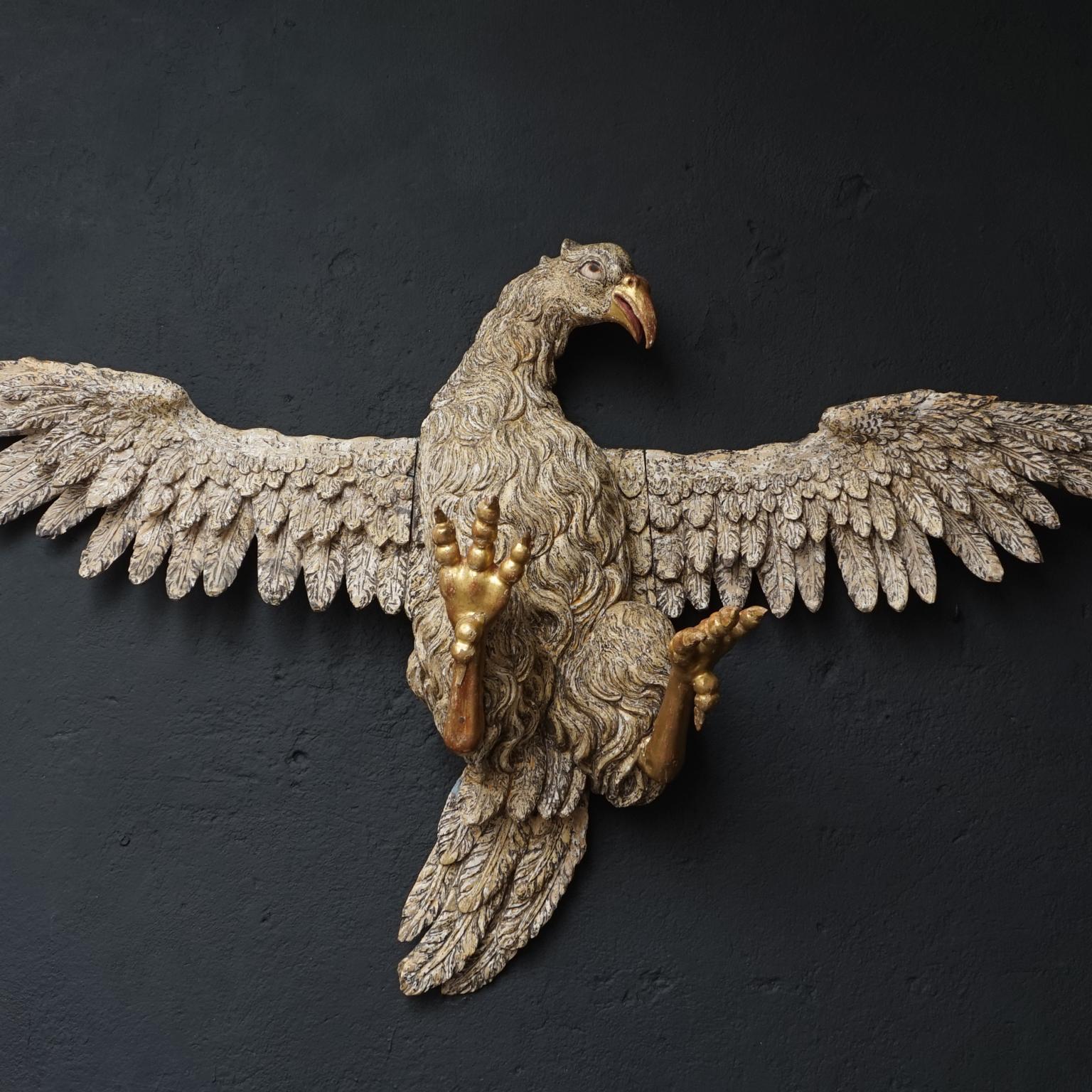 Large 17th Century Wood Carved hanging Italian Eagle or Bird of Prey Sculpture For Sale 4