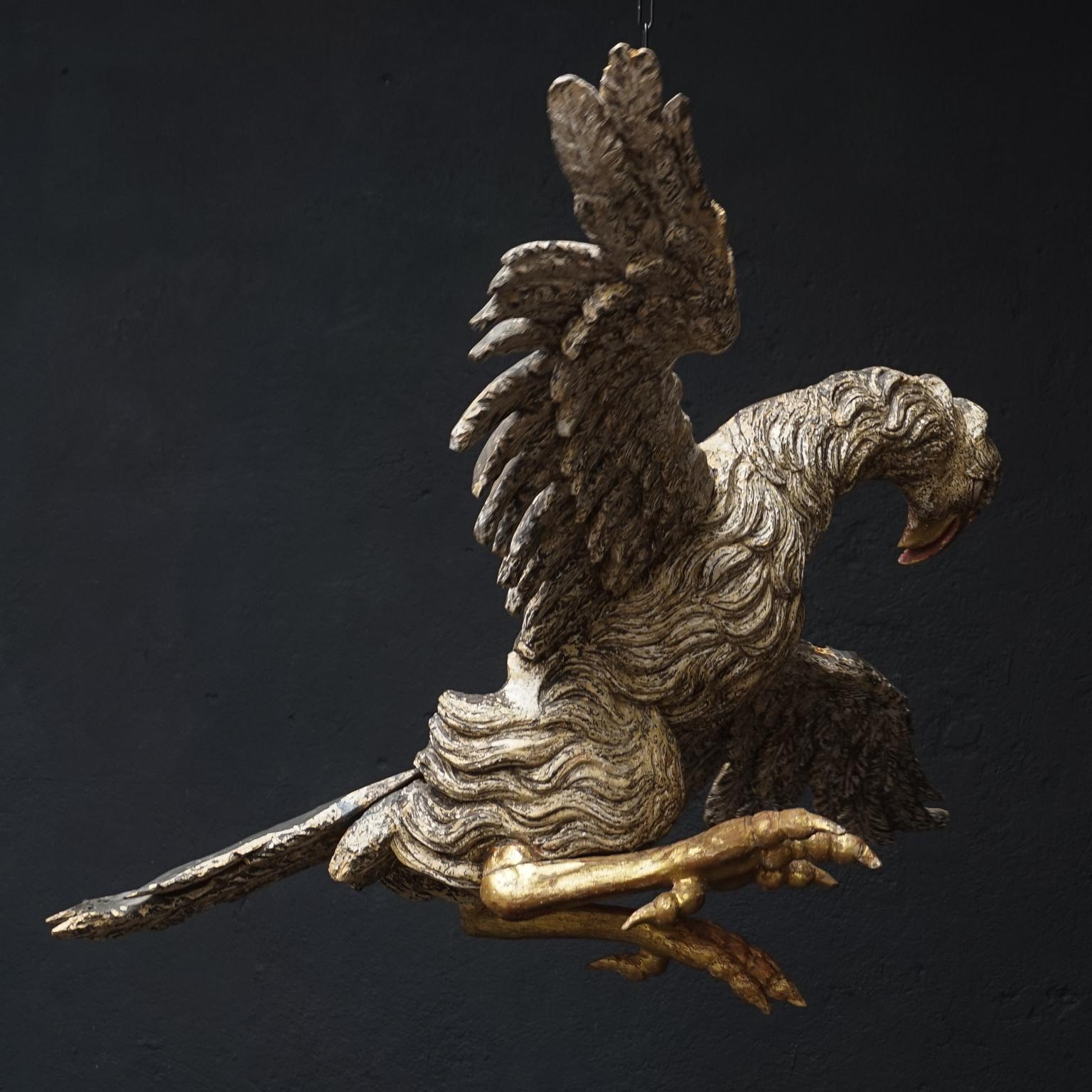 Large 17th Century Wood Carved hanging Italian Eagle or Bird of Prey Sculpture For Sale 2
