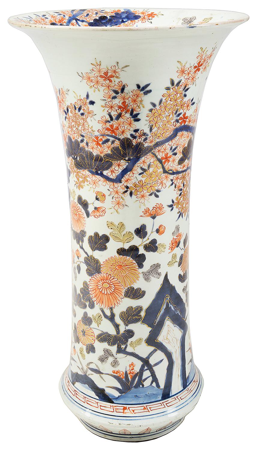 A very impressive Edo period (1603-1868) Japanese Arita spill vase in perfect condition and good bold colors.