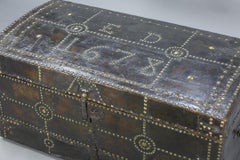 Large 17th Century Leather Studded Coffer Dated 1678