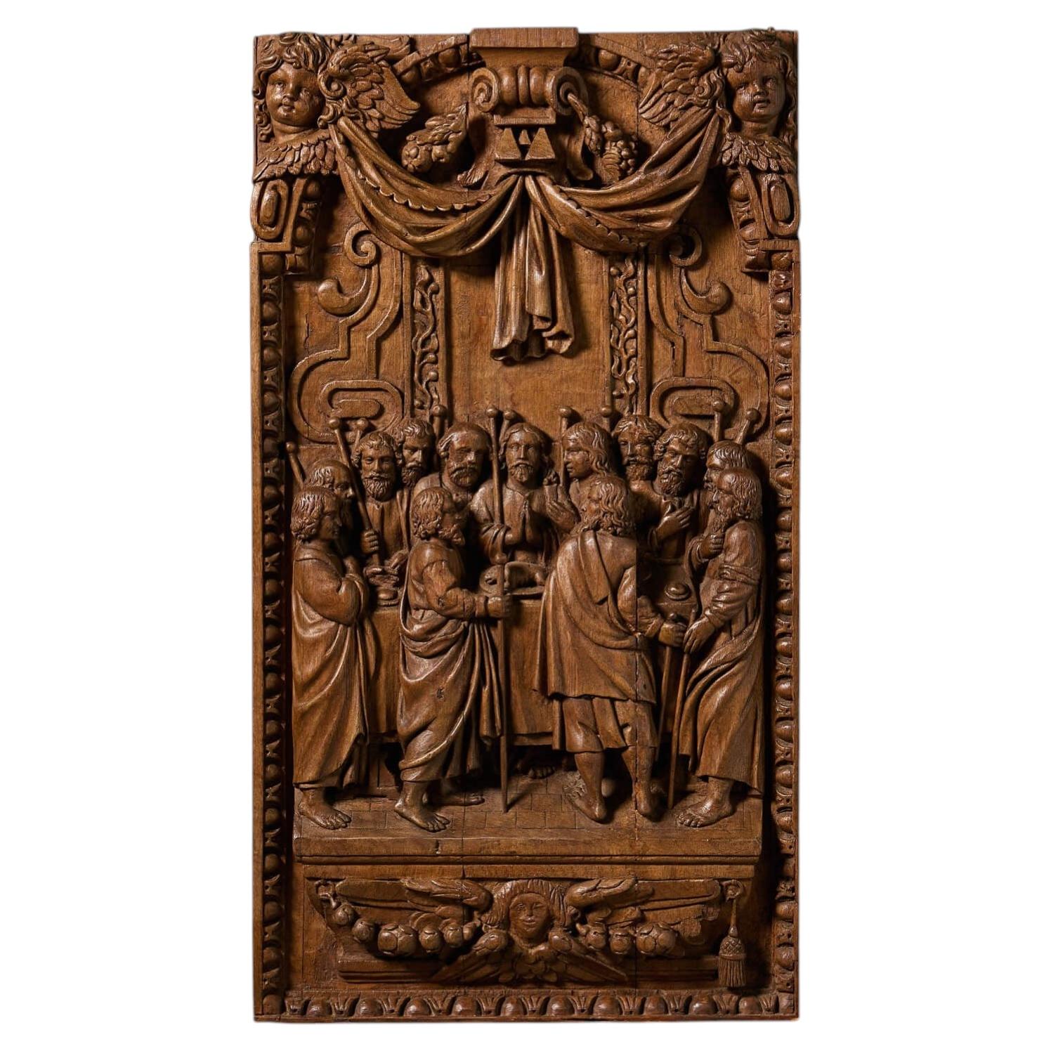 Large 17th Century Oak Carving Depicting the Last Supper For Sale