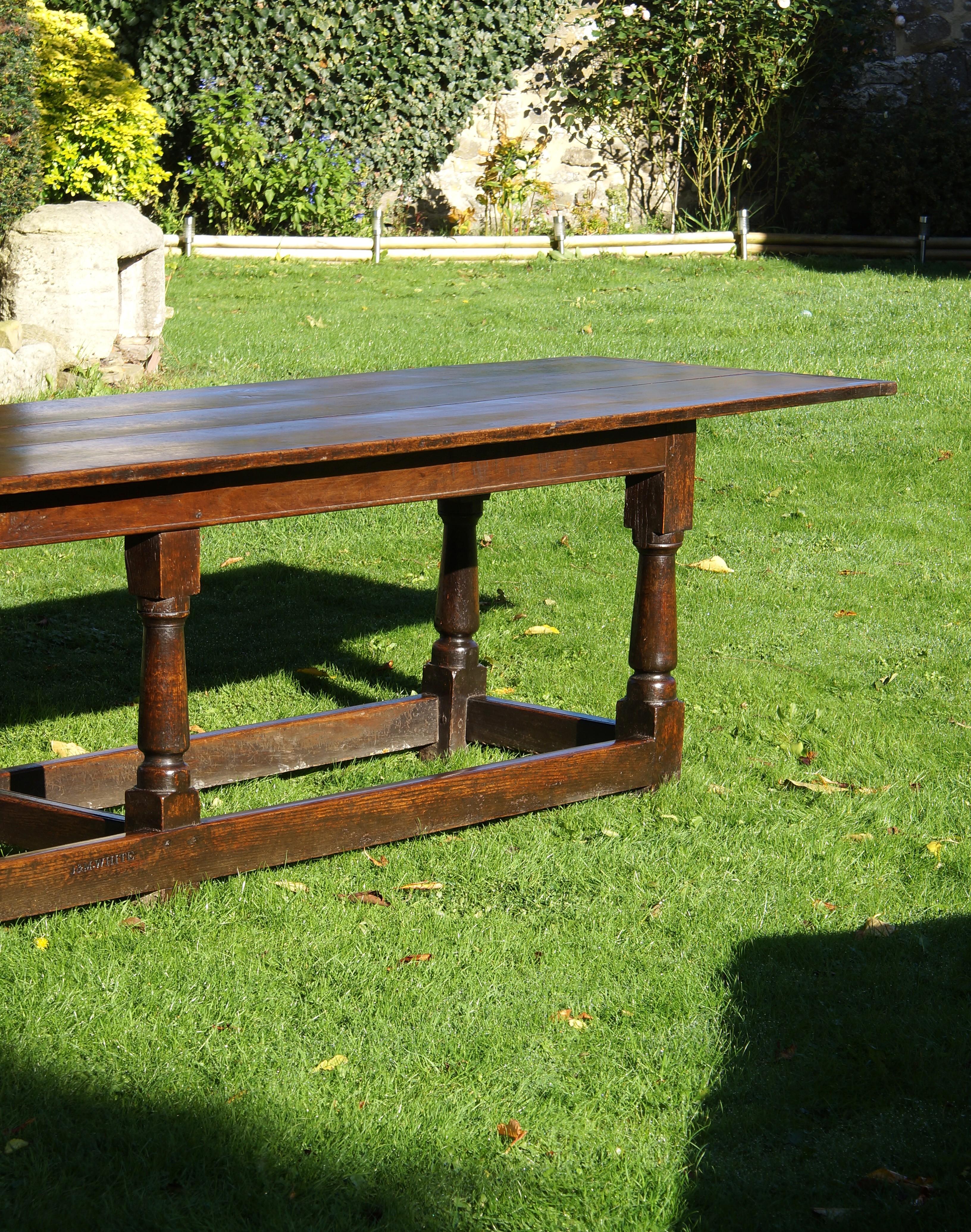 Turned Large 17th Century Oak Refectory Table. kitchen/dining. For Sale