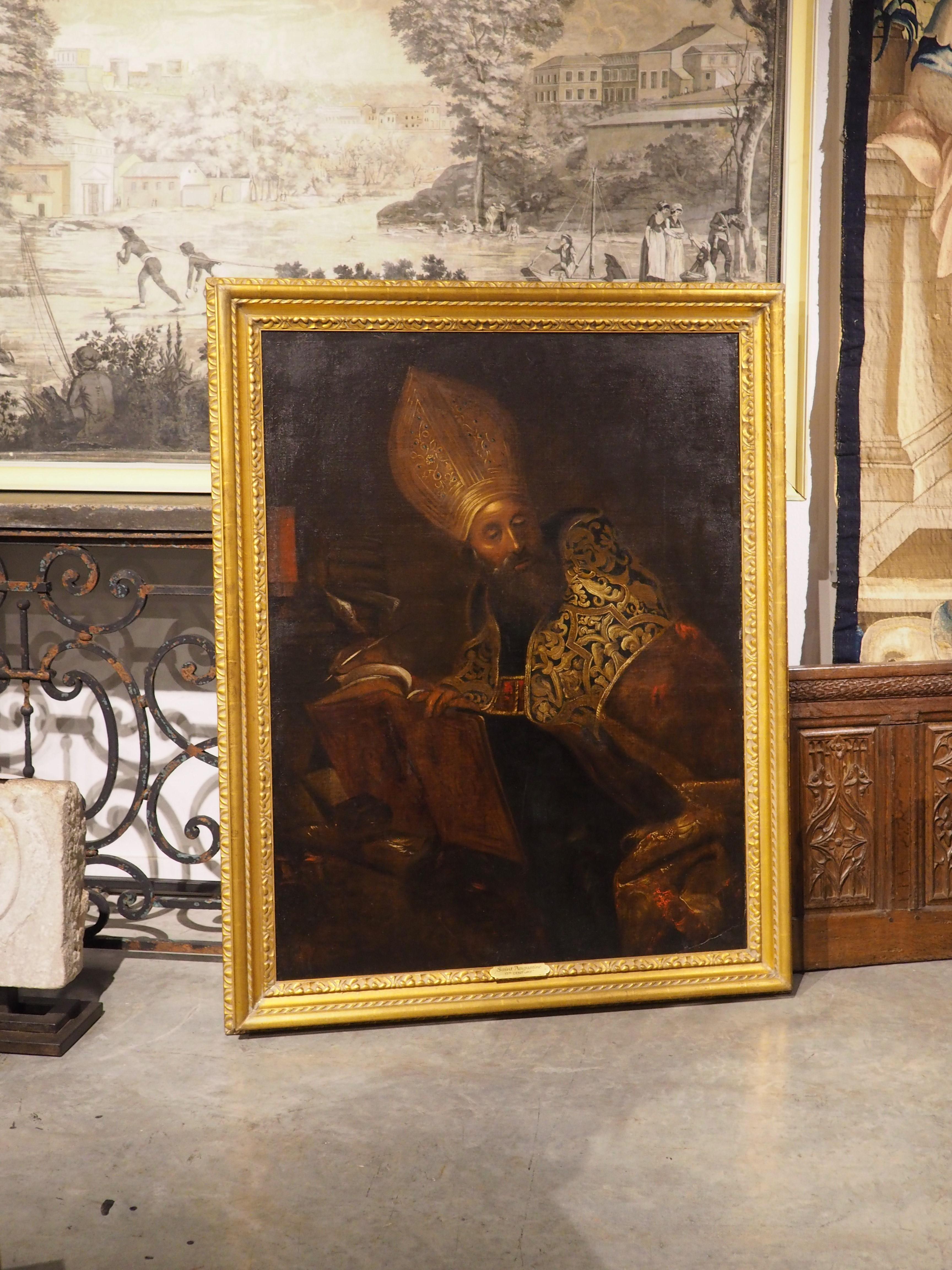Large 17th Century Oil on Canvas Painting of Saint Augustine 5