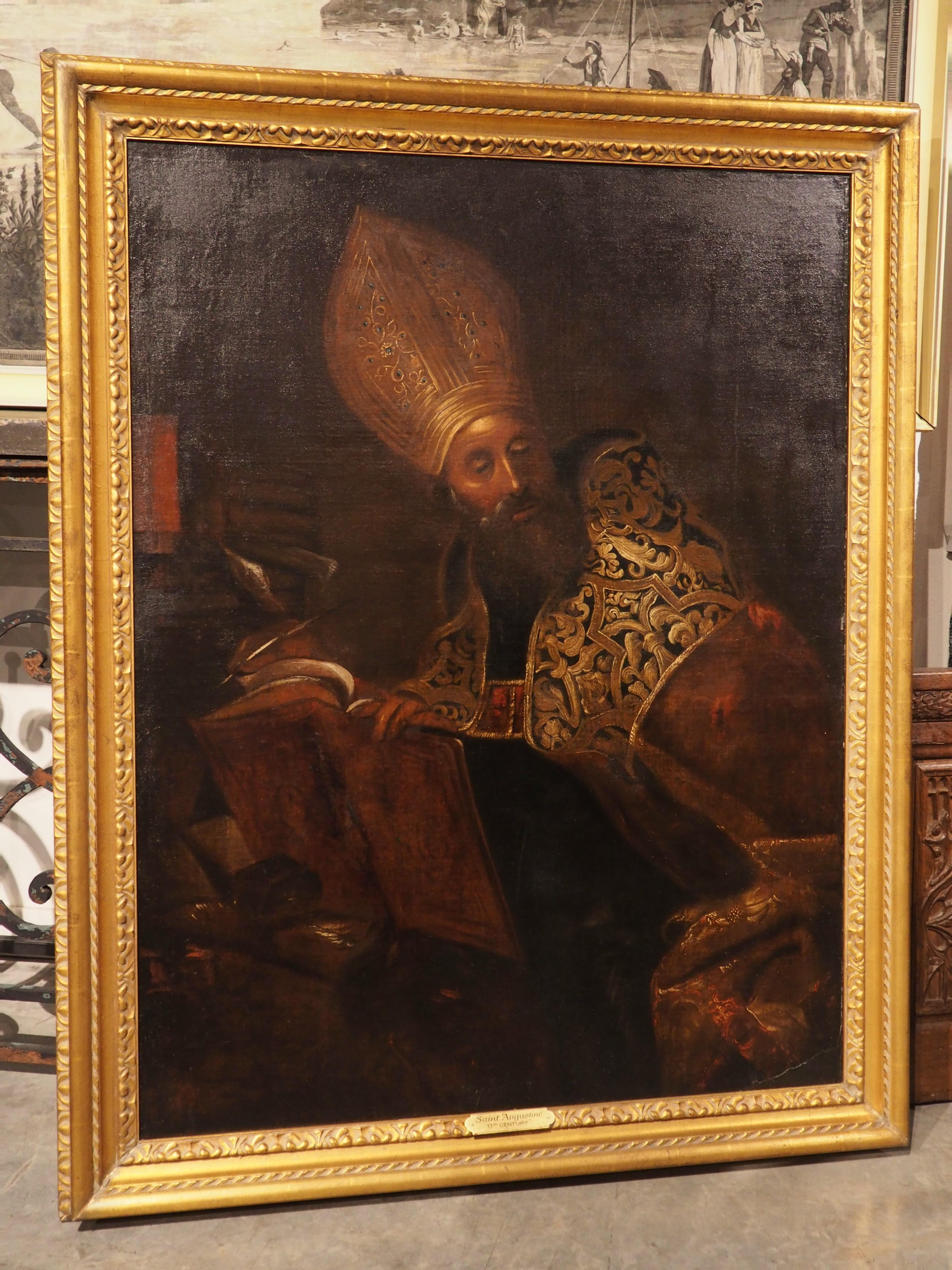 Large 17th Century Oil on Canvas Painting of Saint Augustine 9