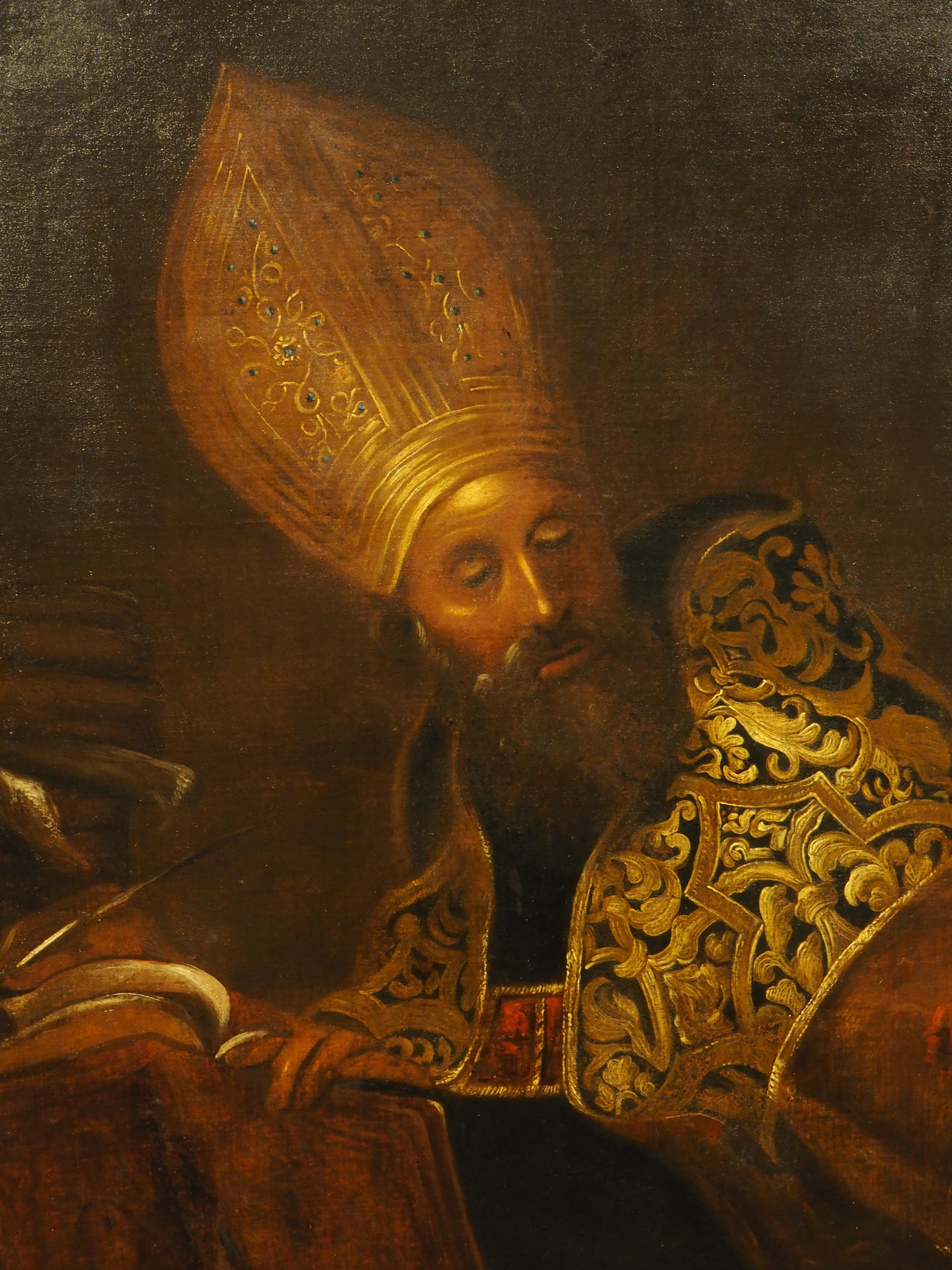 Large 17th Century Oil on Canvas Painting of Saint Augustine In Good Condition In Dallas, TX