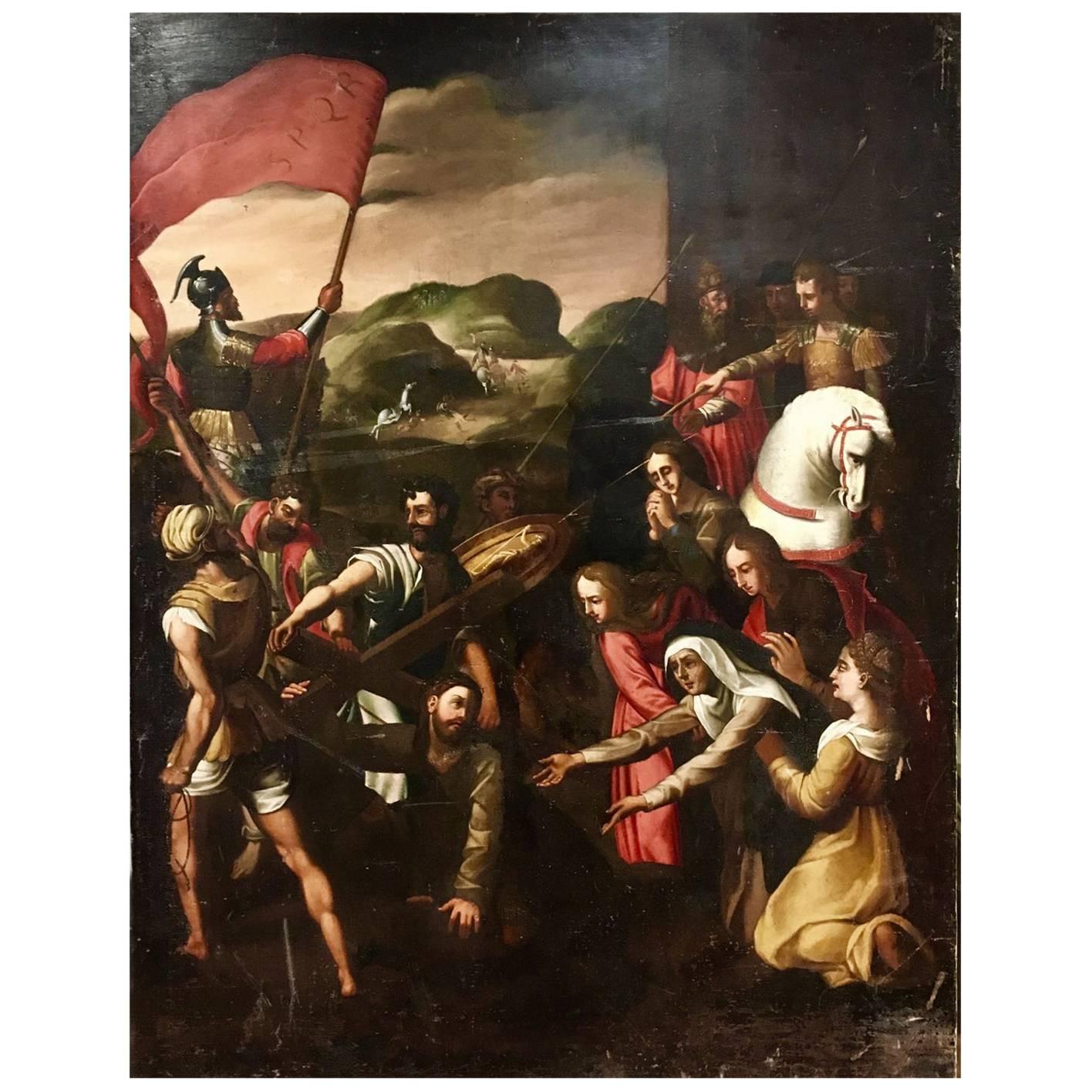 Large 17th Century Painting, Scene Just before the Crucifixion of Jesus For Sale