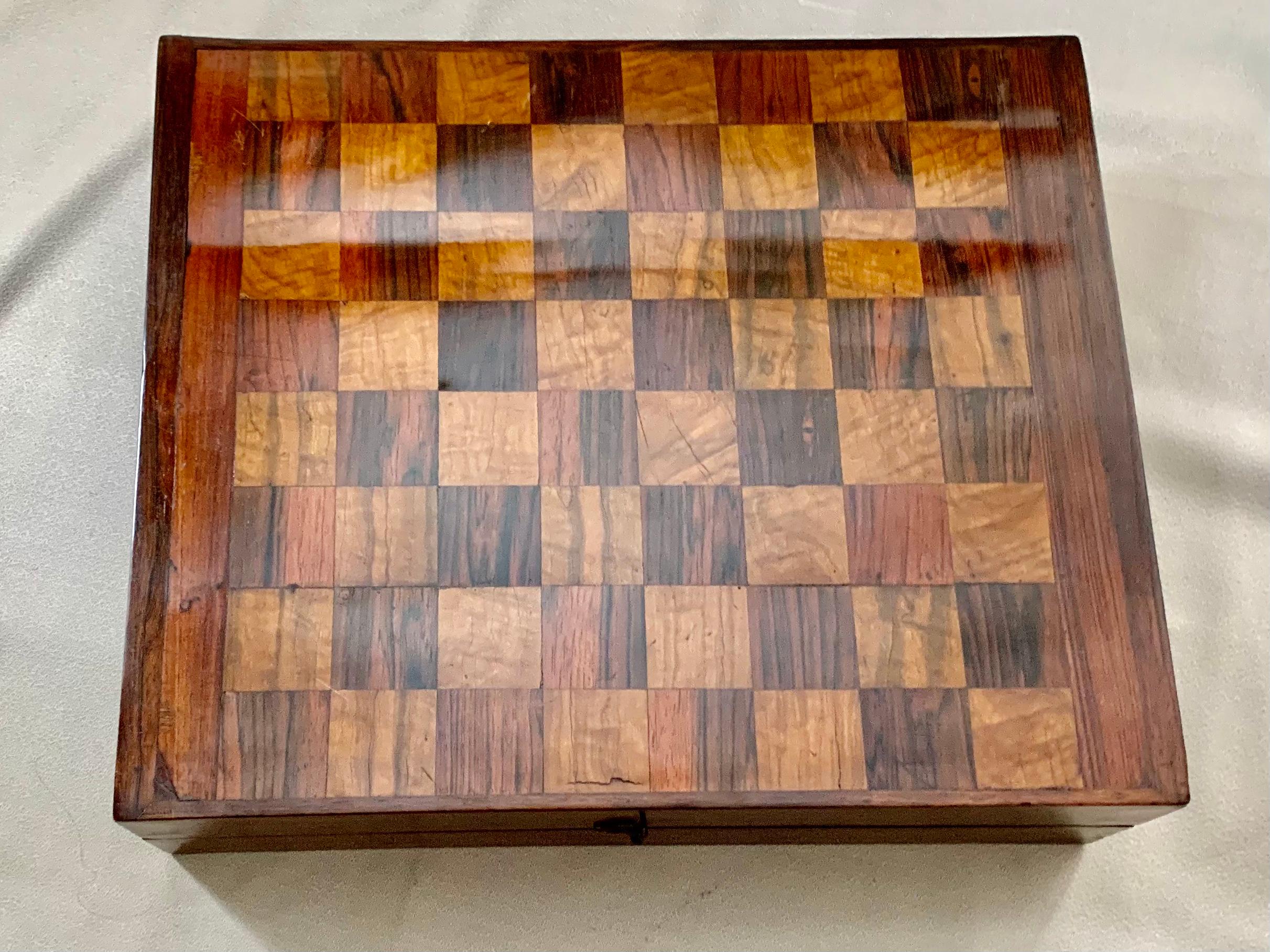 Baroque Large 17th Century Rosewood and Walnut Game Box for Chess, Backgammon, Checkers