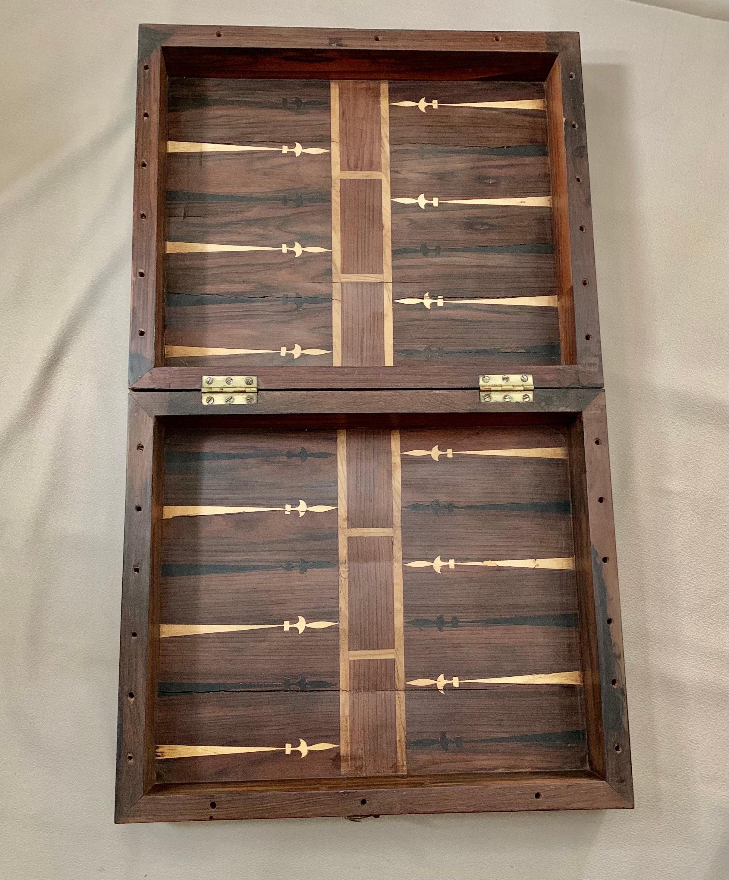 Women's or Men's Large 17th Century Rosewood and Walnut Game Box for Chess, Backgammon, Checkers