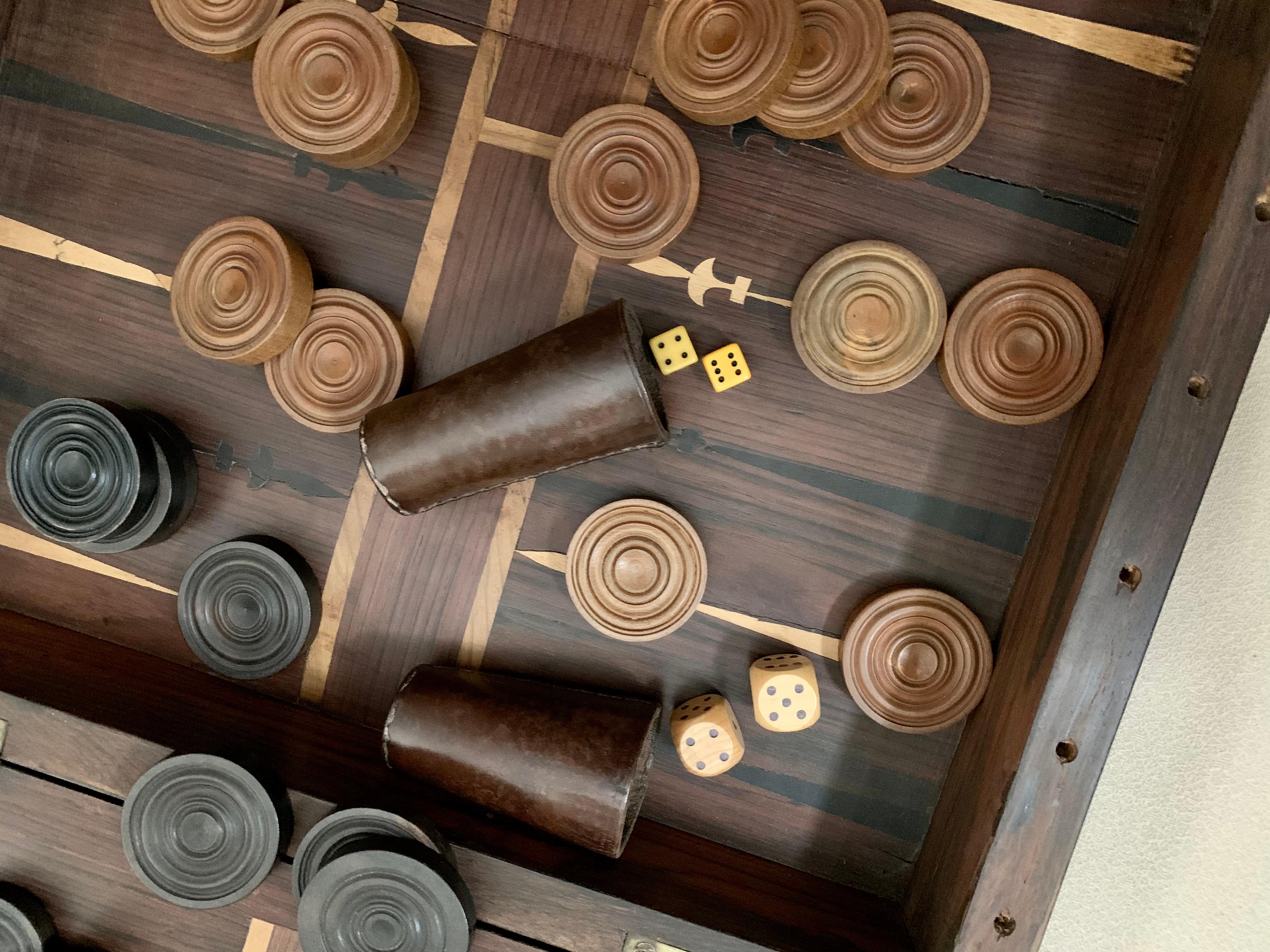 Large 17th Century Rosewood and Walnut Game Box for Chess, Backgammon, Checkers 1