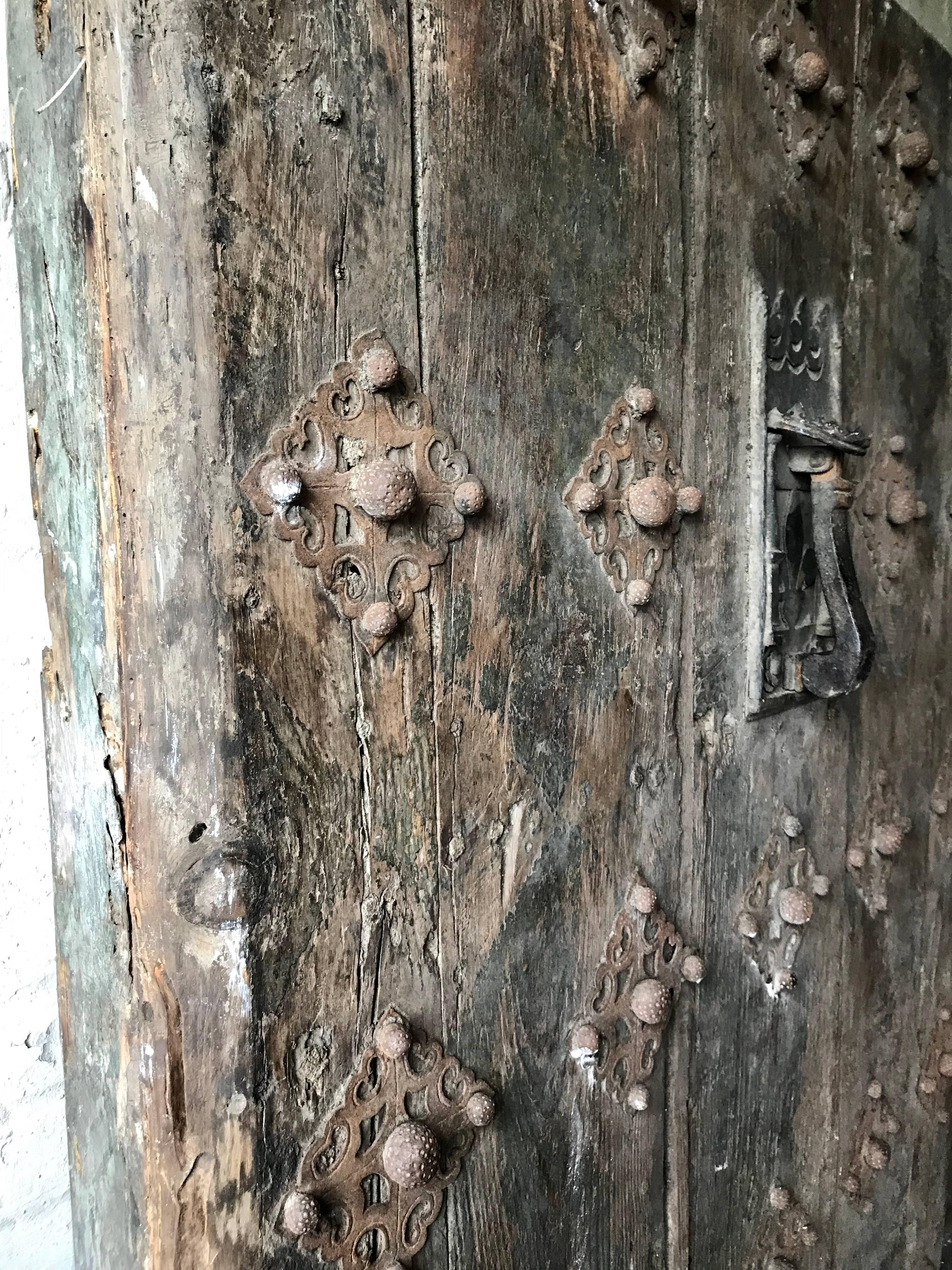 Gothic Large 17th Century Spanish Chestnut Wood Door with Iron Hardware
