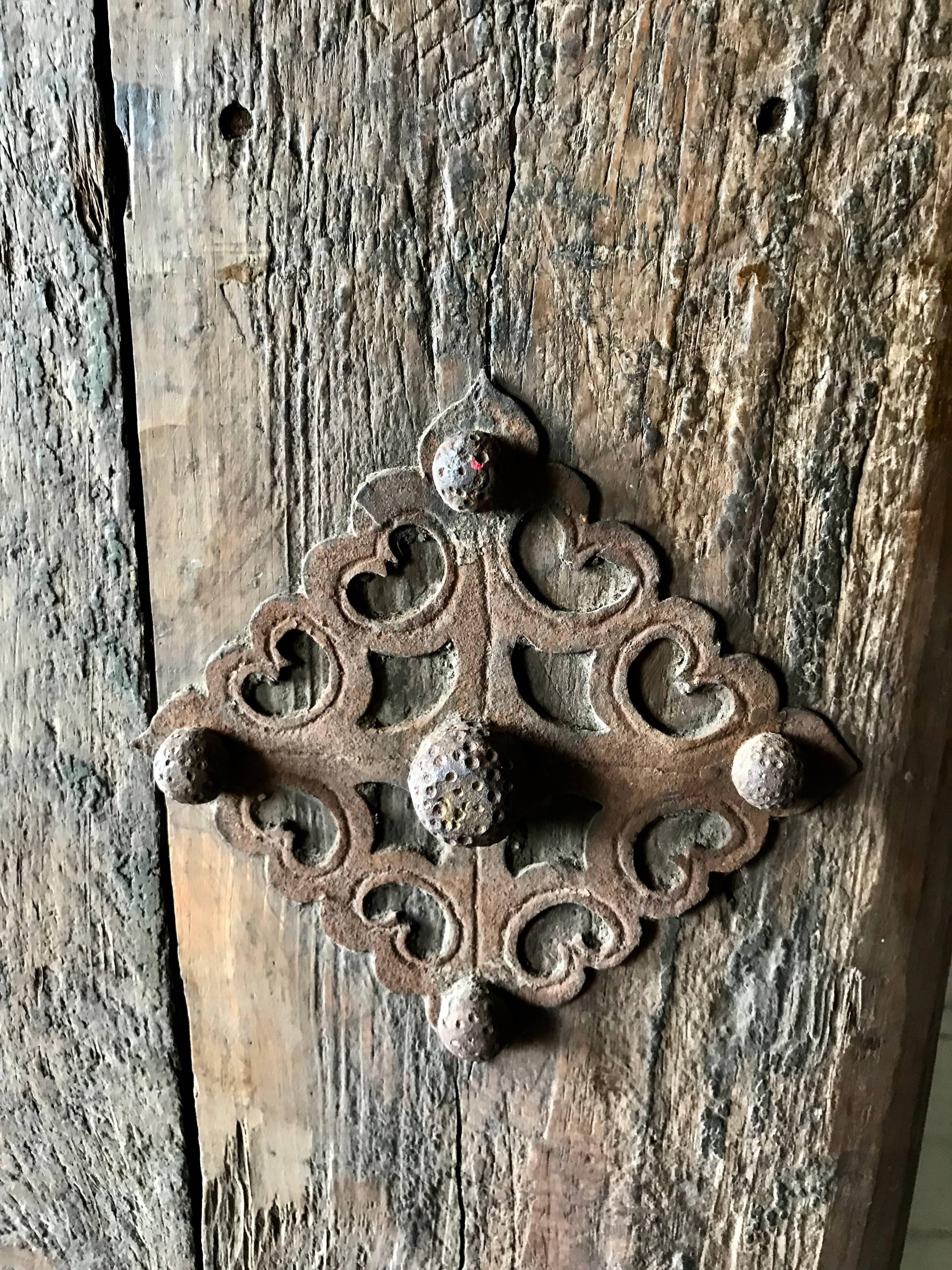 18th Century and Earlier Large 17th Century Spanish Chestnut Wood Door with Iron Hardware