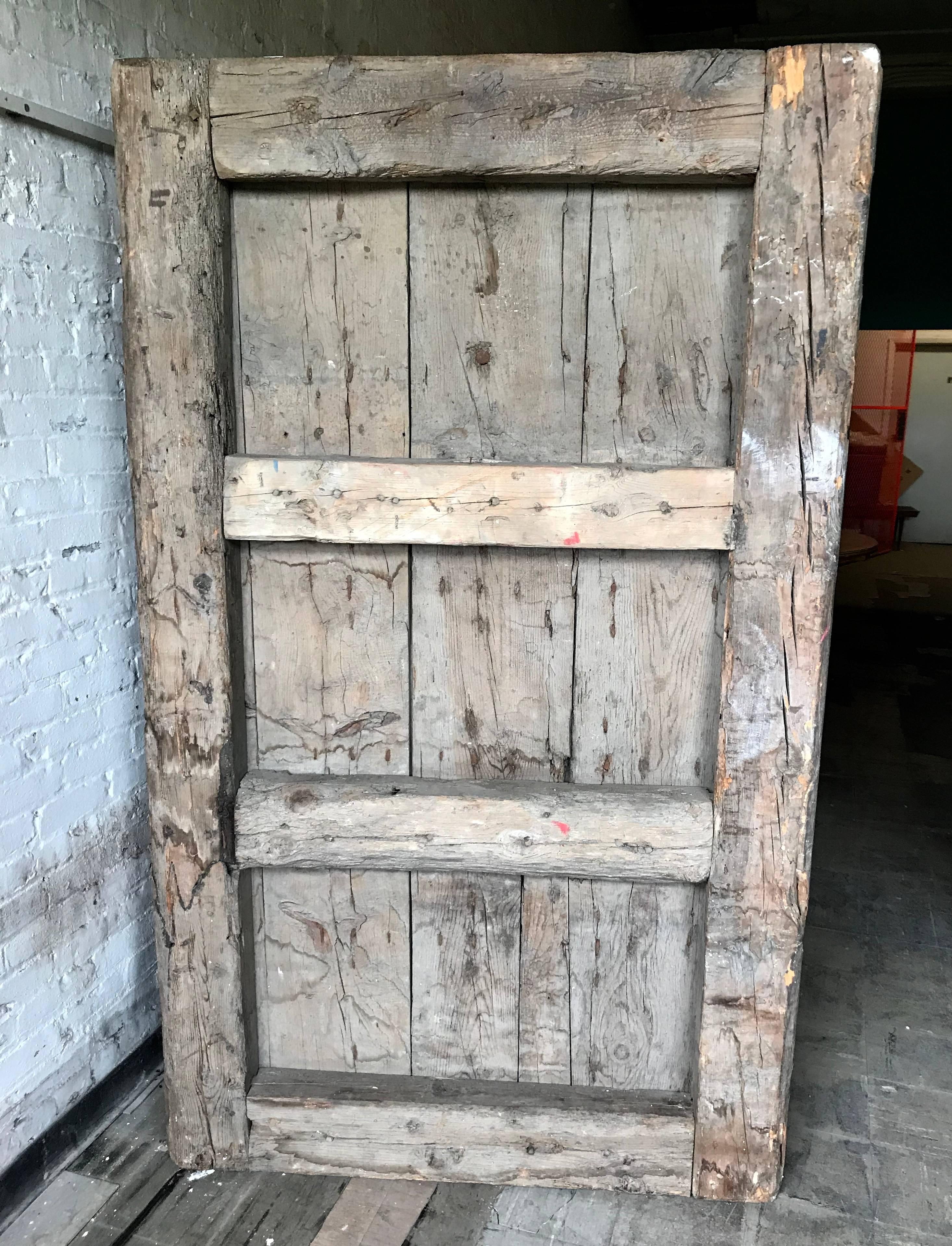 Large 17th Century Spanish Chestnut Wood Door with Iron Hardware 2