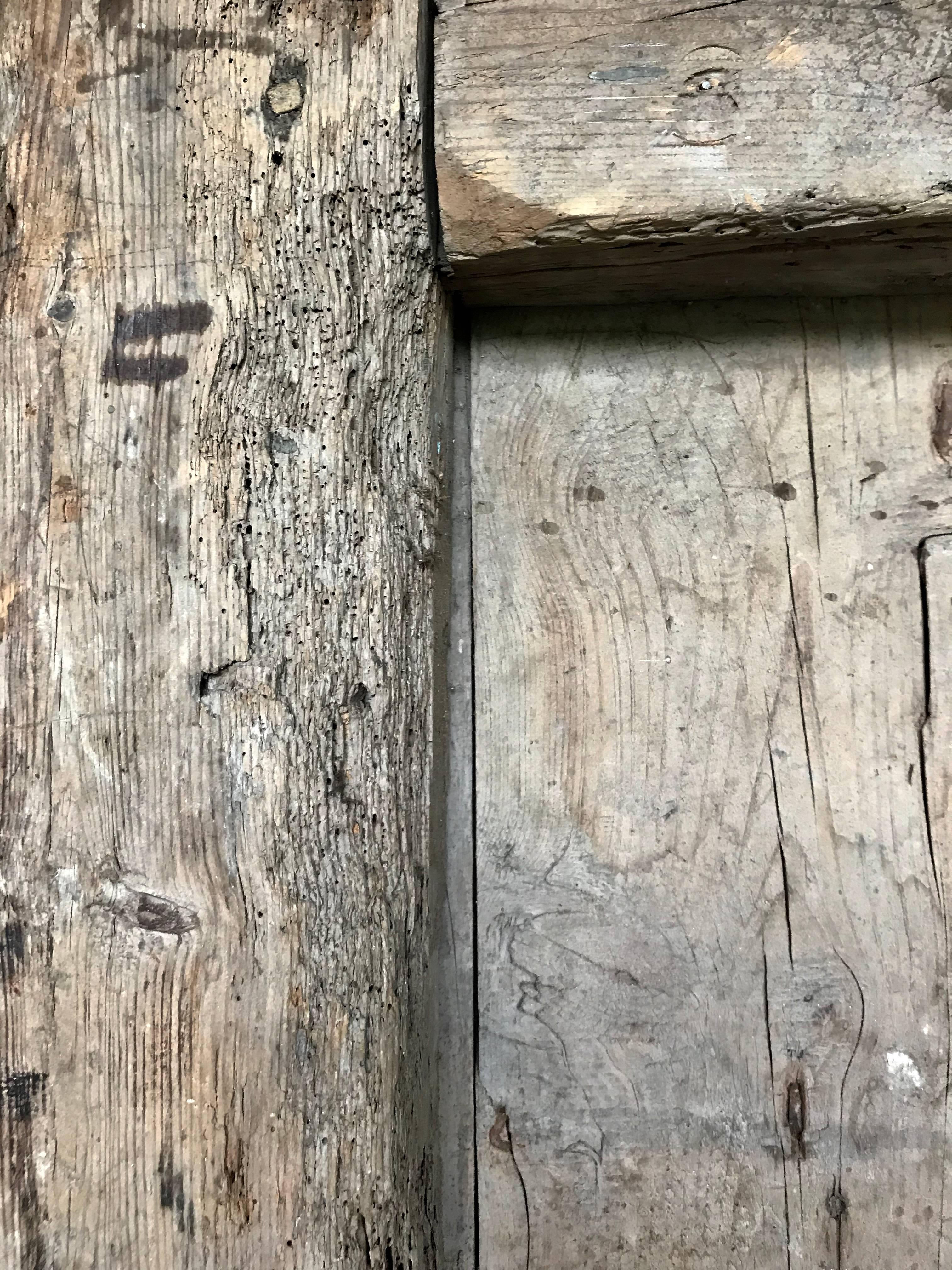 Large 17th Century Spanish Chestnut Wood Door with Iron Hardware 3