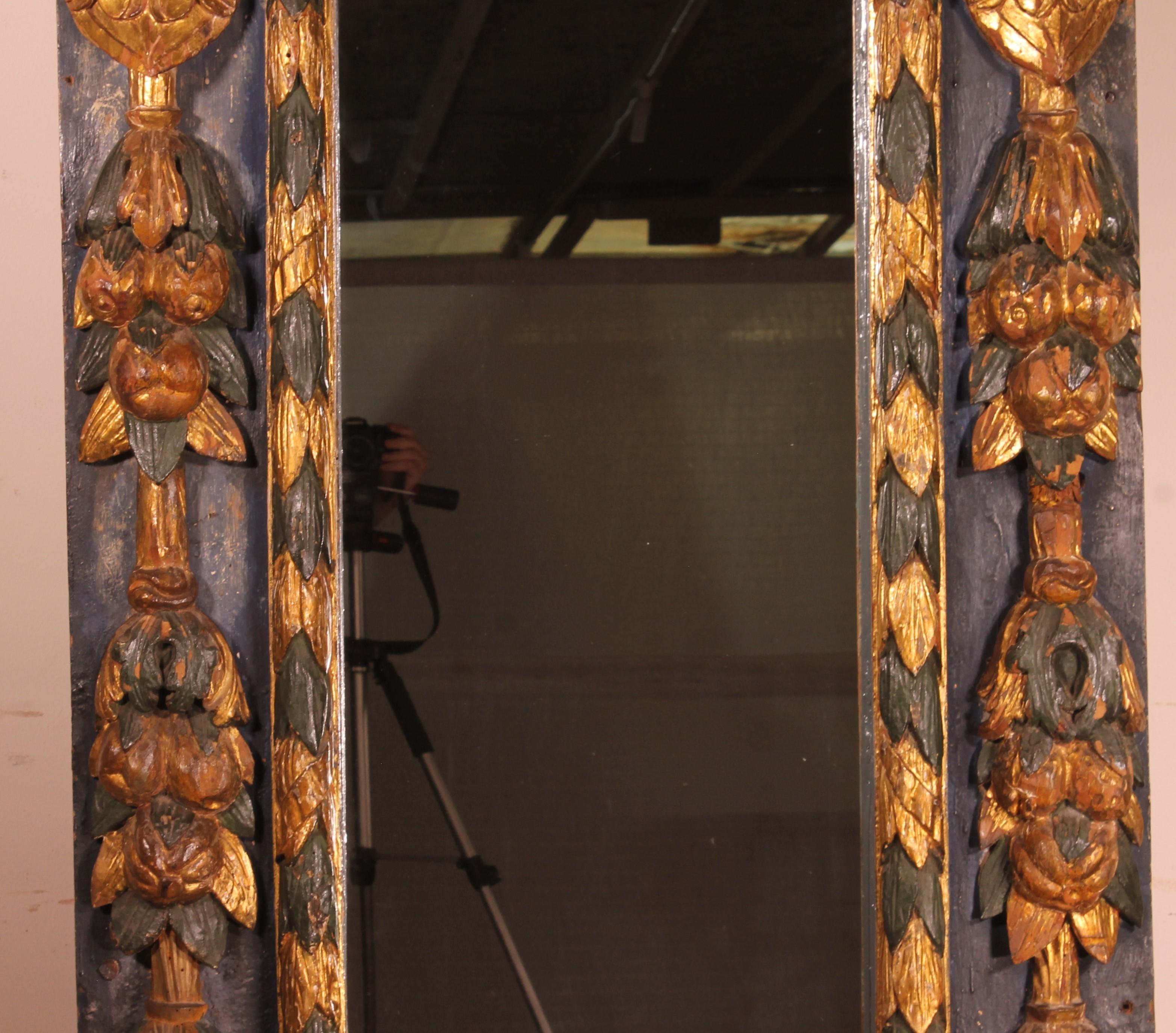 Renaissance Large 17th Century Spanish Mirror In Polychrome Wood For Sale