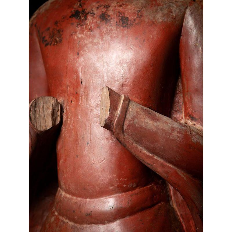 Large 17th Century Wooden Burmese Monk Statue from Burma For Sale 7