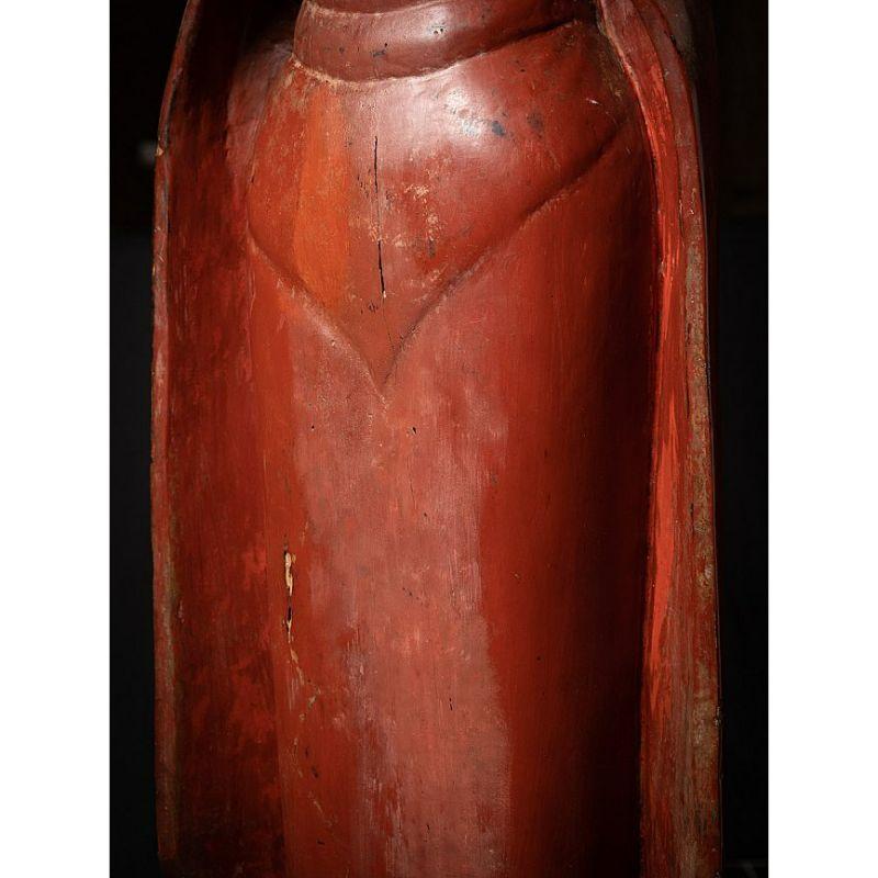 Large 17th Century Wooden Burmese Monk Statue from Burma For Sale 9