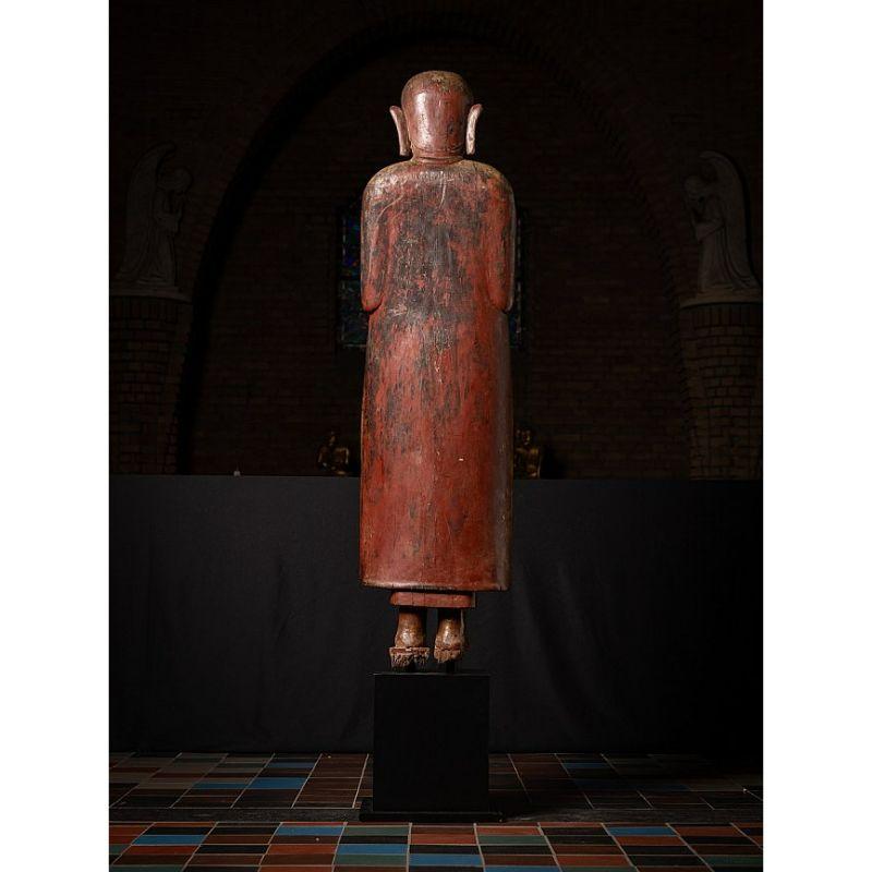 Large 17th Century Wooden Burmese Monk Statue from Burma For Sale 14