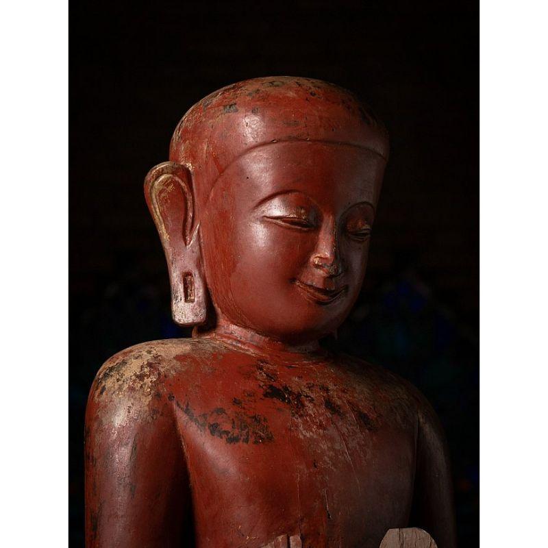 Large 17th Century Wooden Burmese Monk Statue from Burma For Sale 16