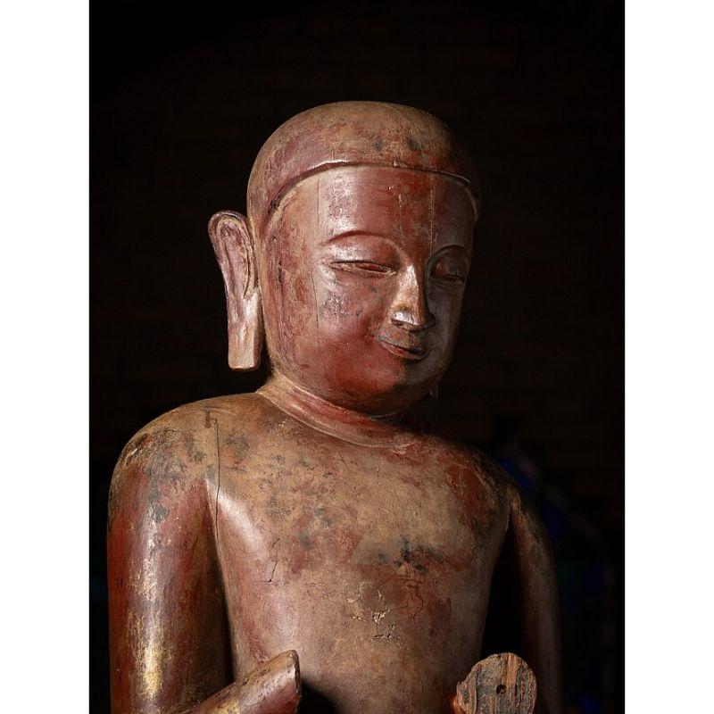 Large 17th Century Wooden Burmese Monk Statue from Burma For Sale 16