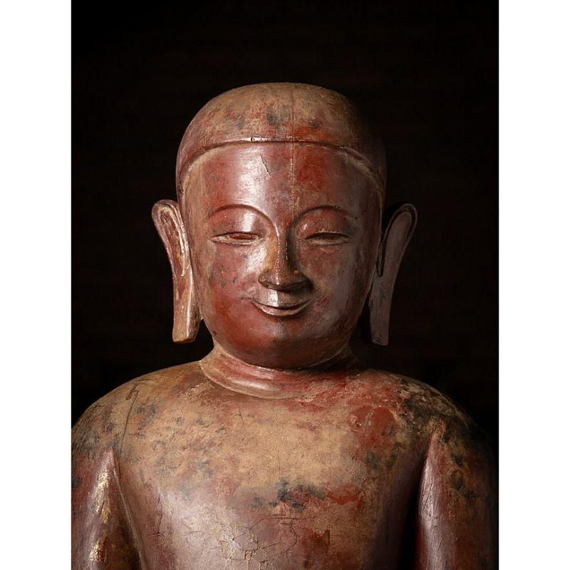 Large 17th Century Wooden Burmese Monk Statue from Burma In Good Condition For Sale In DEVENTER, NL
