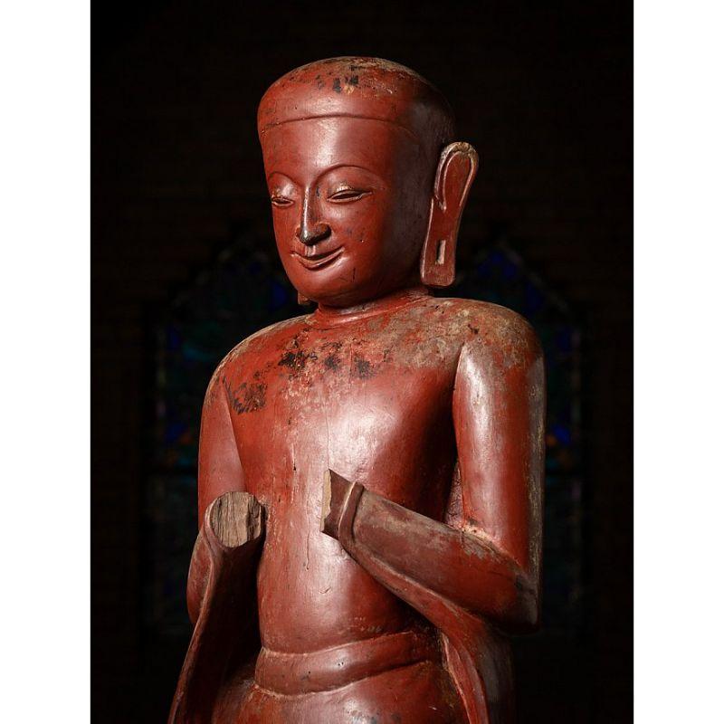Bois Grande statue en bois de moine birman du XVIIe siècle provenant de Birmanie en vente