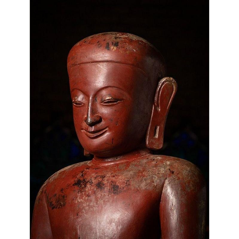 Large 17th Century Wooden Burmese Monk Statue from Burma For Sale 2