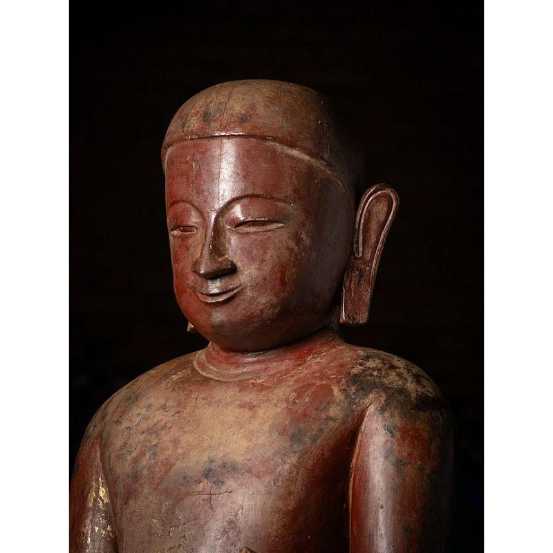 Large 17th Century Wooden Burmese Monk Statue from Burma For Sale 2