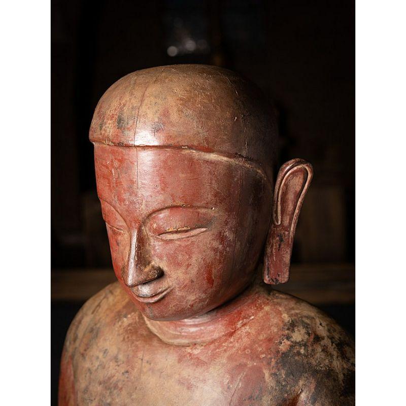 Large 17th Century Wooden Burmese Monk Statue from Burma For Sale 3
