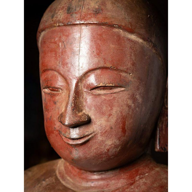 Large 17th Century Wooden Burmese Monk Statue from Burma For Sale 4