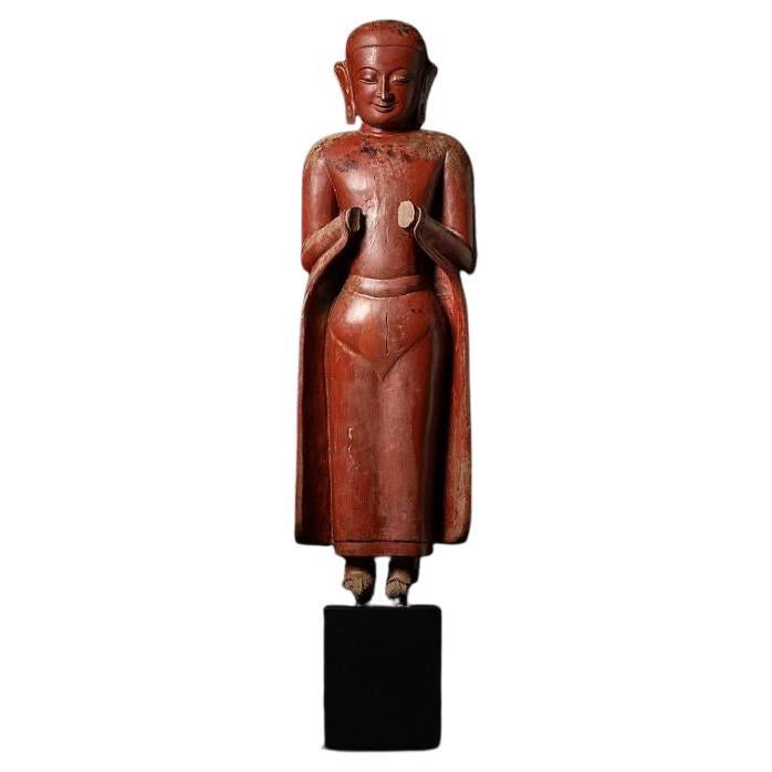 Large 17th Century Wooden Burmese Monk Statue from Burma