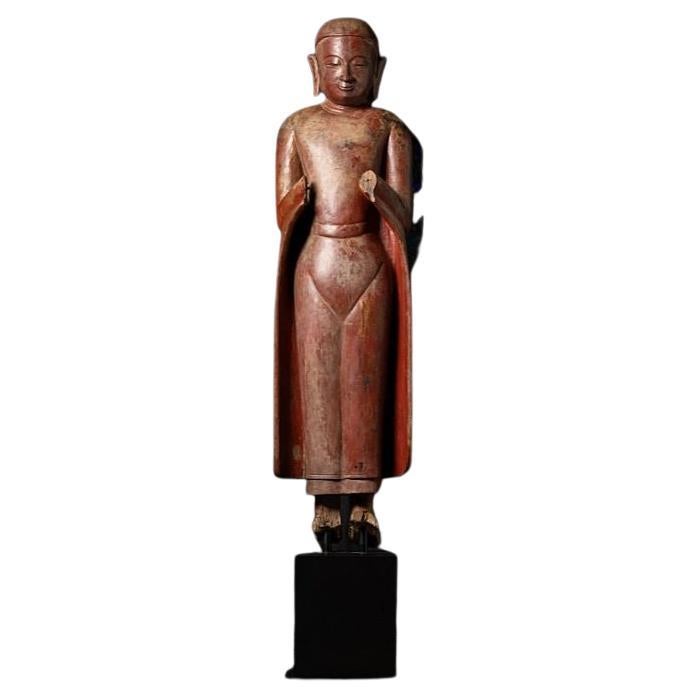 Large 17th Century Wooden Burmese Monk Statue from Burma For Sale