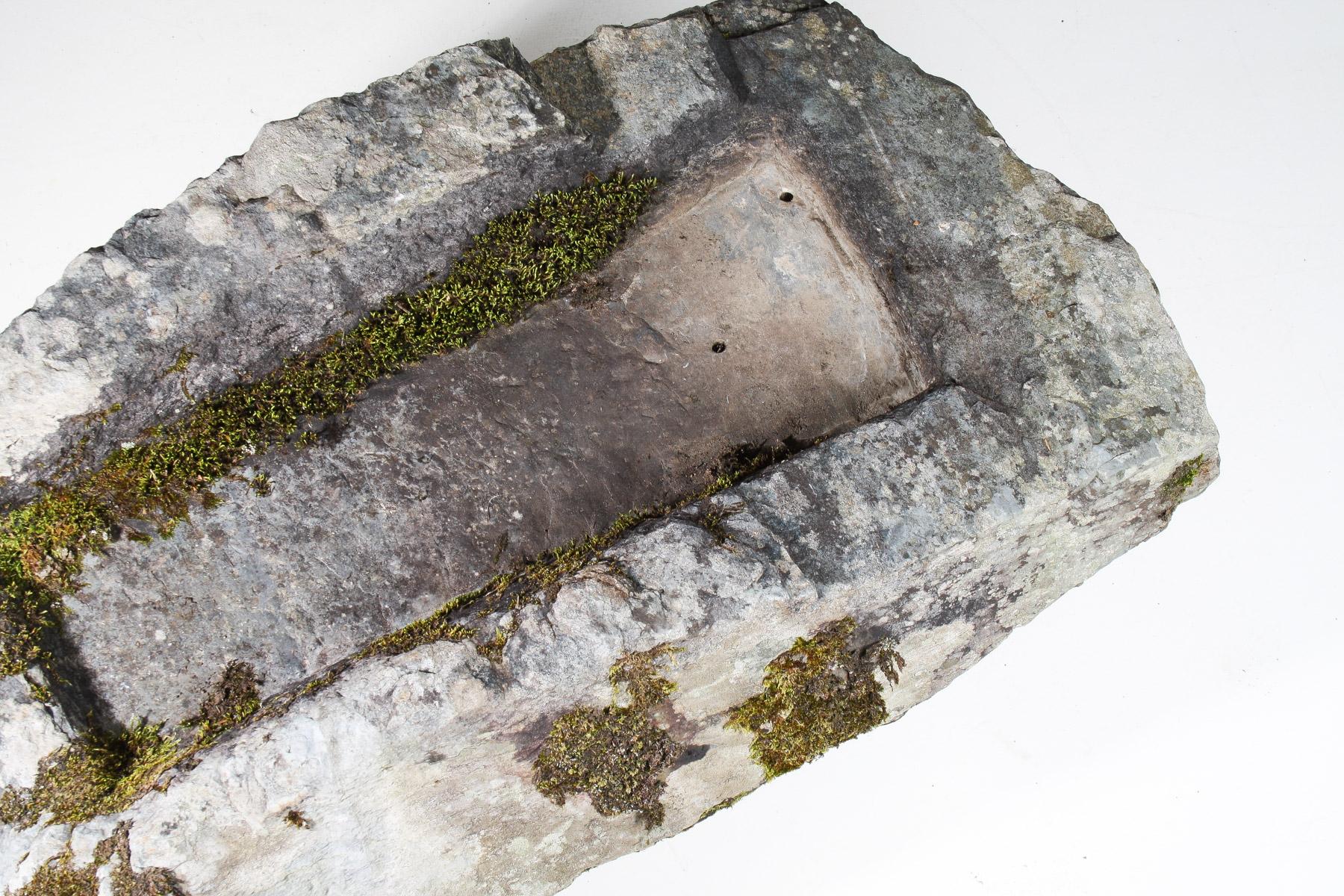 Large 17thCentury Stone Trough Garden Feature Weathered Moss Bonsai Carved Stone For Sale 4