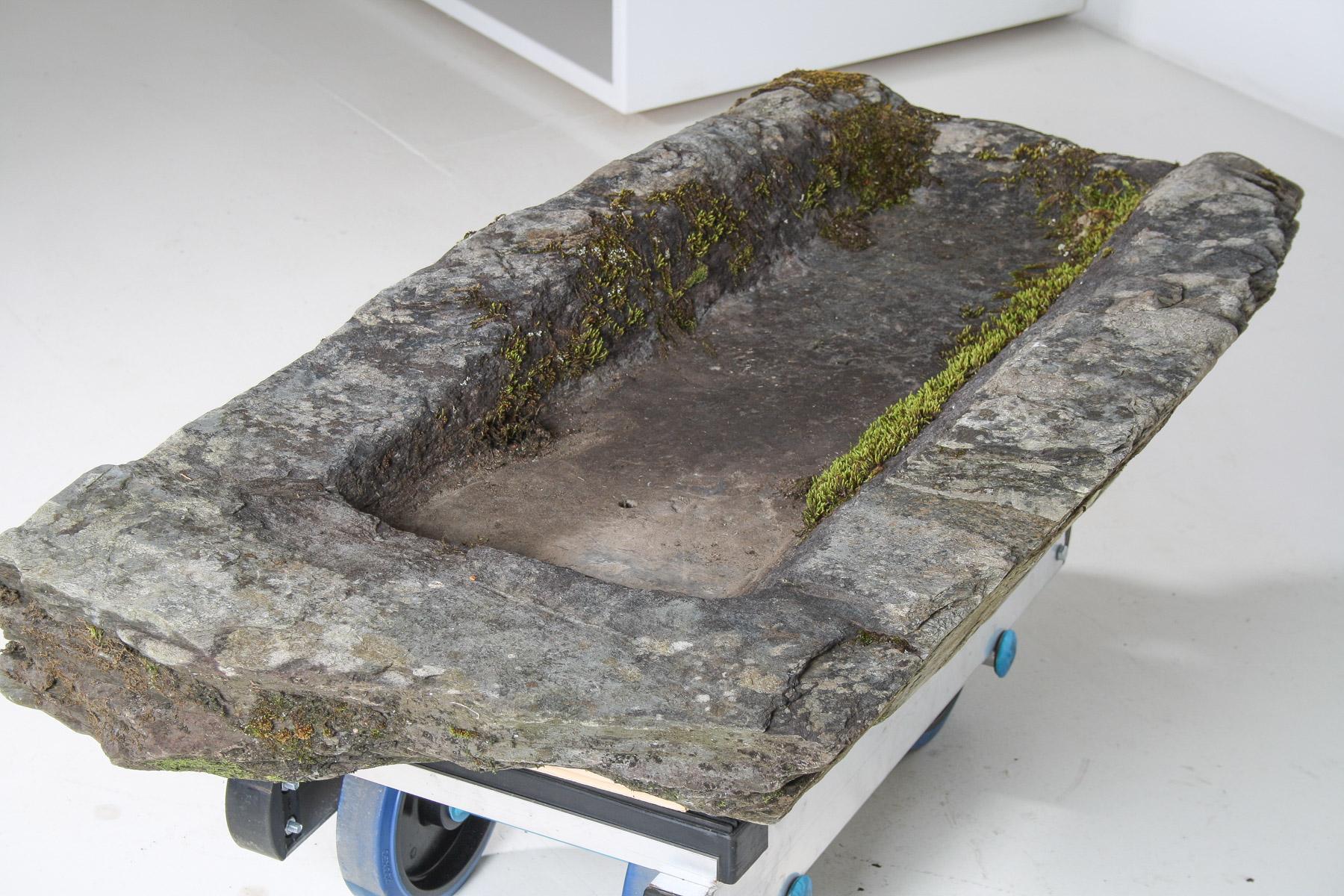 Large 17thCentury Stone Trough Garden Feature Weathered Moss Bonsai Carved Stone For Sale 7