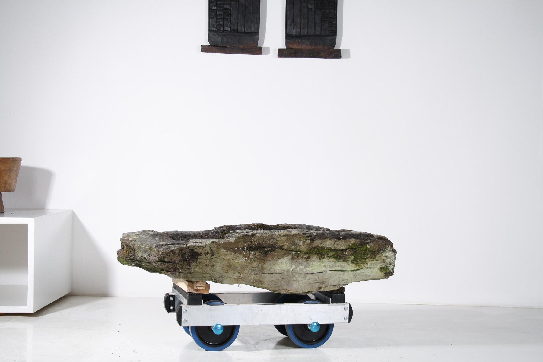 Large 17thCentury Stone Trough Garden Feature Weathered Moss Bonsai Carved Stone For Sale 9