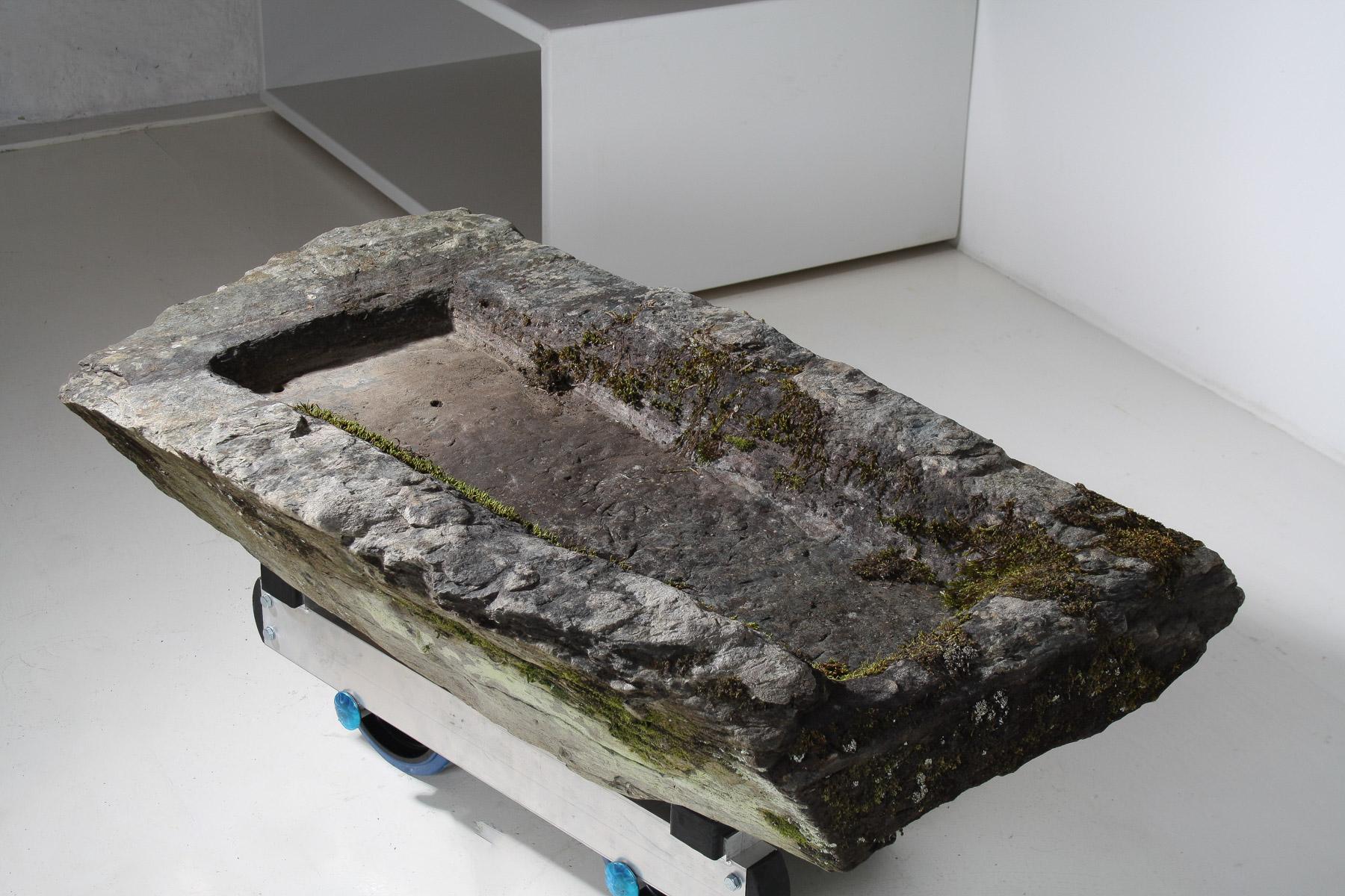 Large 17thCentury Stone Trough Garden Feature Weathered Moss Bonsai Carved Stone For Sale 11