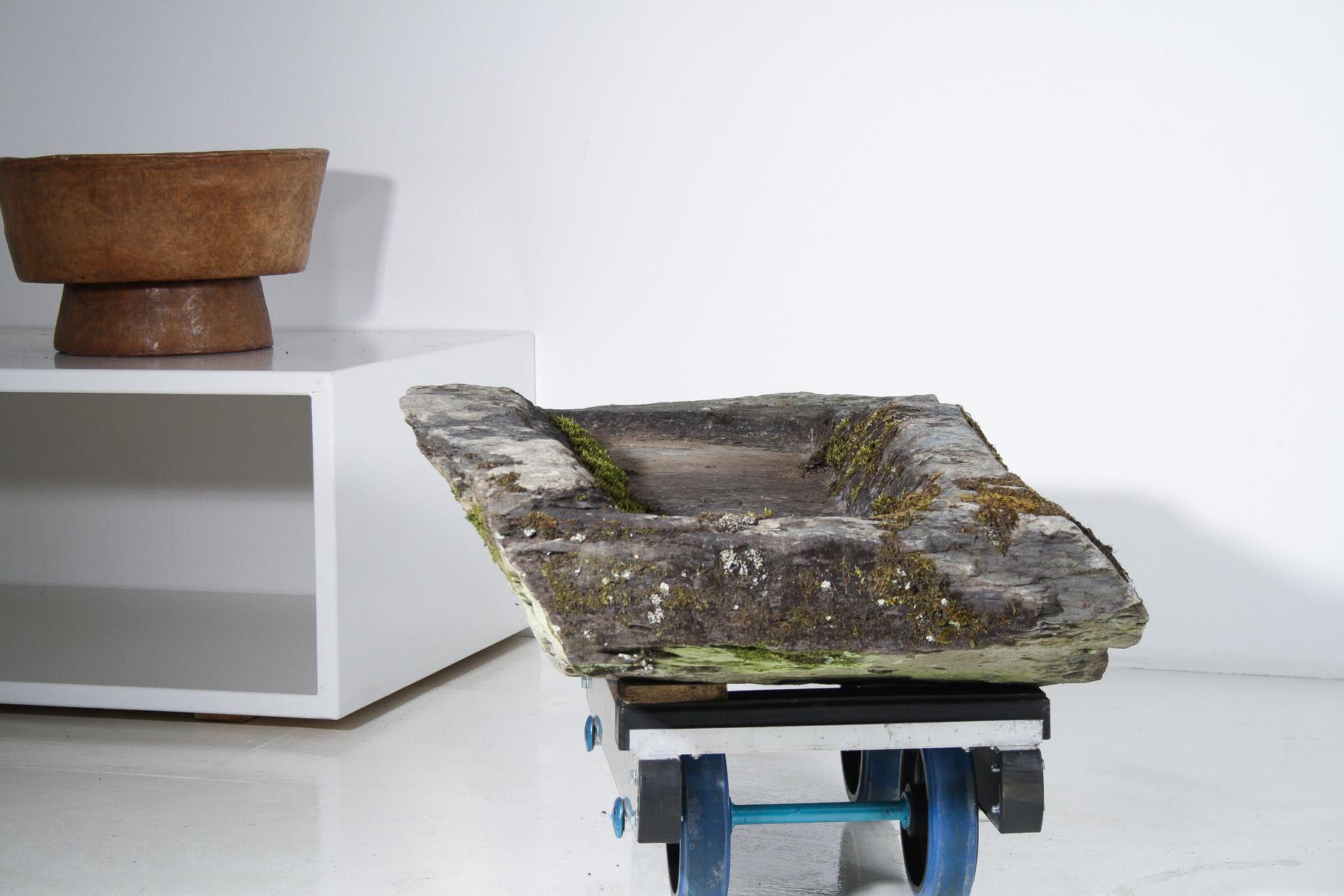 Large 17thCentury Stone Trough Garden Feature Weathered Moss Bonsai Carved Stone For Sale 12