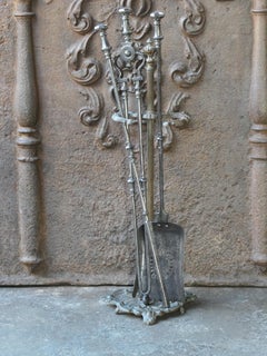 Large 18/19th C. English Polished Steel Georgian Fire Companion Set