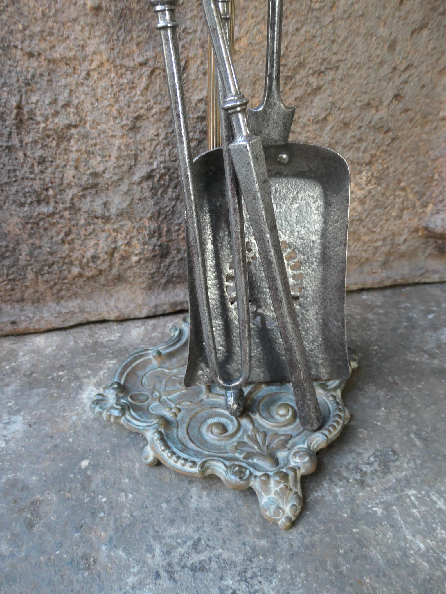 Large 18/19th C. English Polished Steel Georgian Fire Companion Set For Sale 1