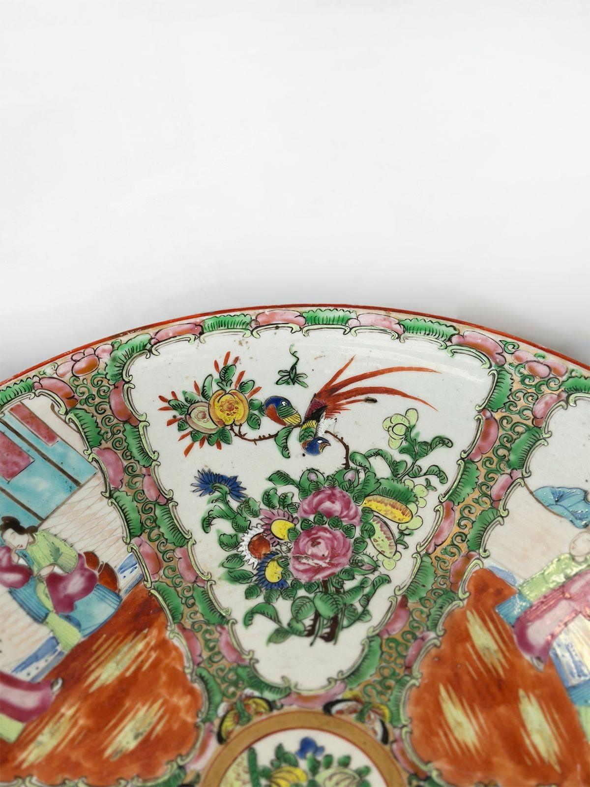 Porcelain Large 18/19th Century Chinese Rose Canton Charger Plate For Sale
