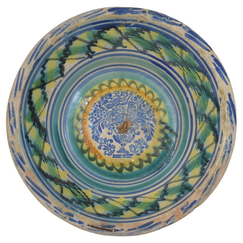 Large 18-19th Century Spanish Glazed Earthenware Bowl For Sale