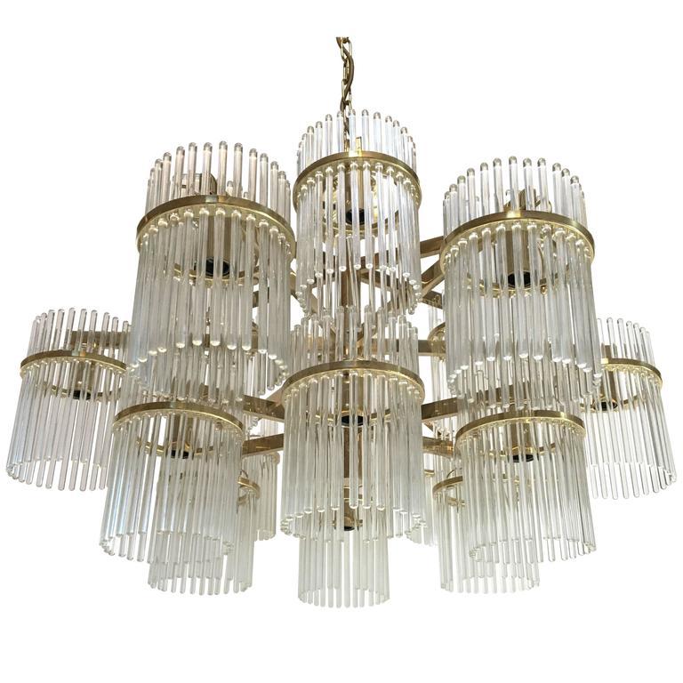 Italian Large 18 Arm Brass and Glass Chandelier by Gaetano Sciolari For Sale