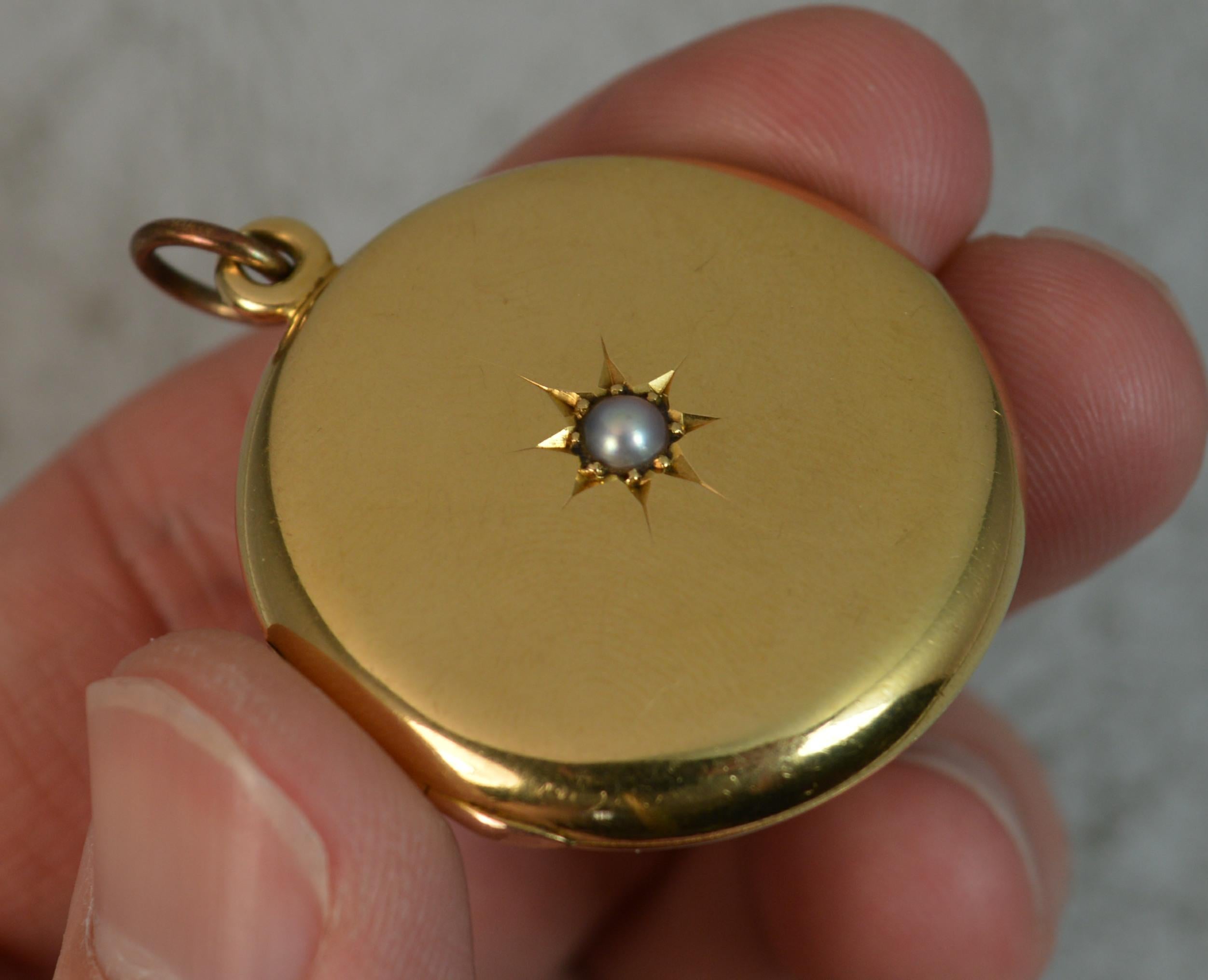 Large 18 Carat Gold and Pearl Edwardian English Locket Pendant 2