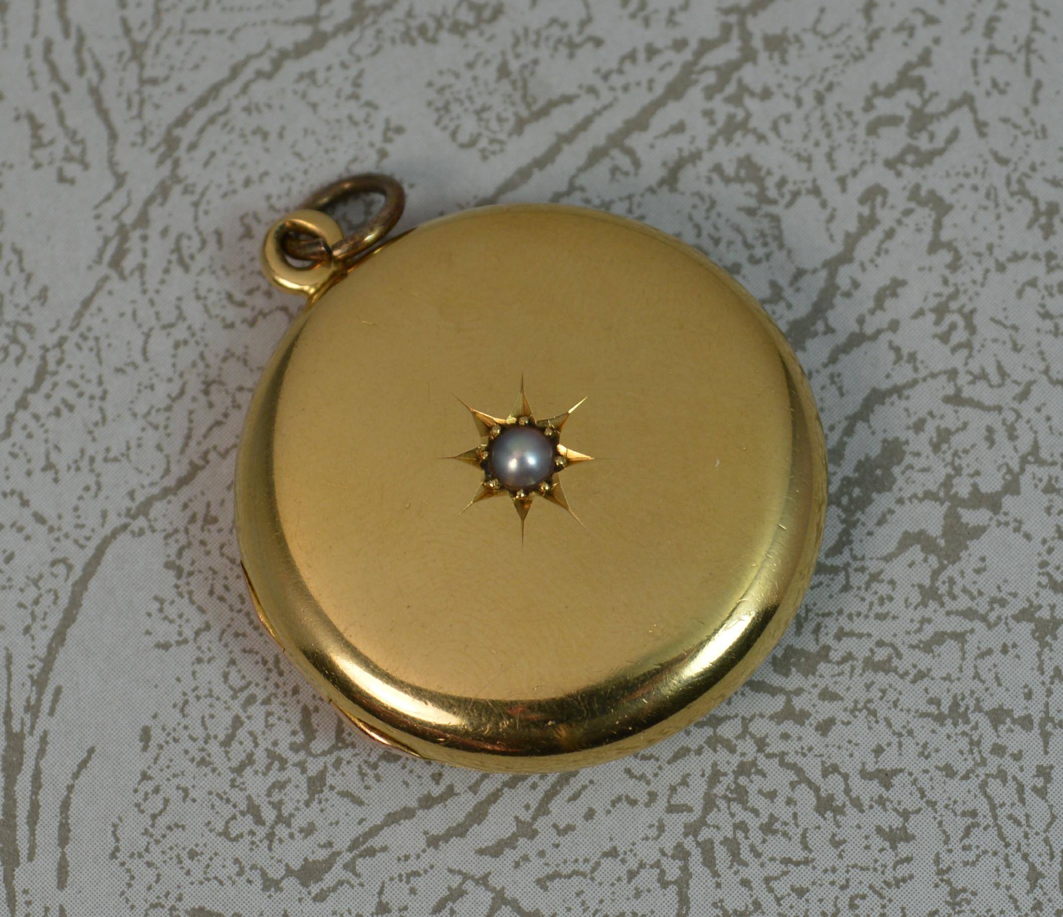 Large 18 Carat Gold and Pearl Edwardian English Locket Pendant 3