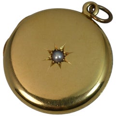 Large 18 Carat Gold and Pearl Edwardian English Locket Pendant