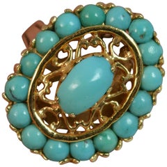 Large 18 Carat Gold and Turquoise Statement Cluster Ring
