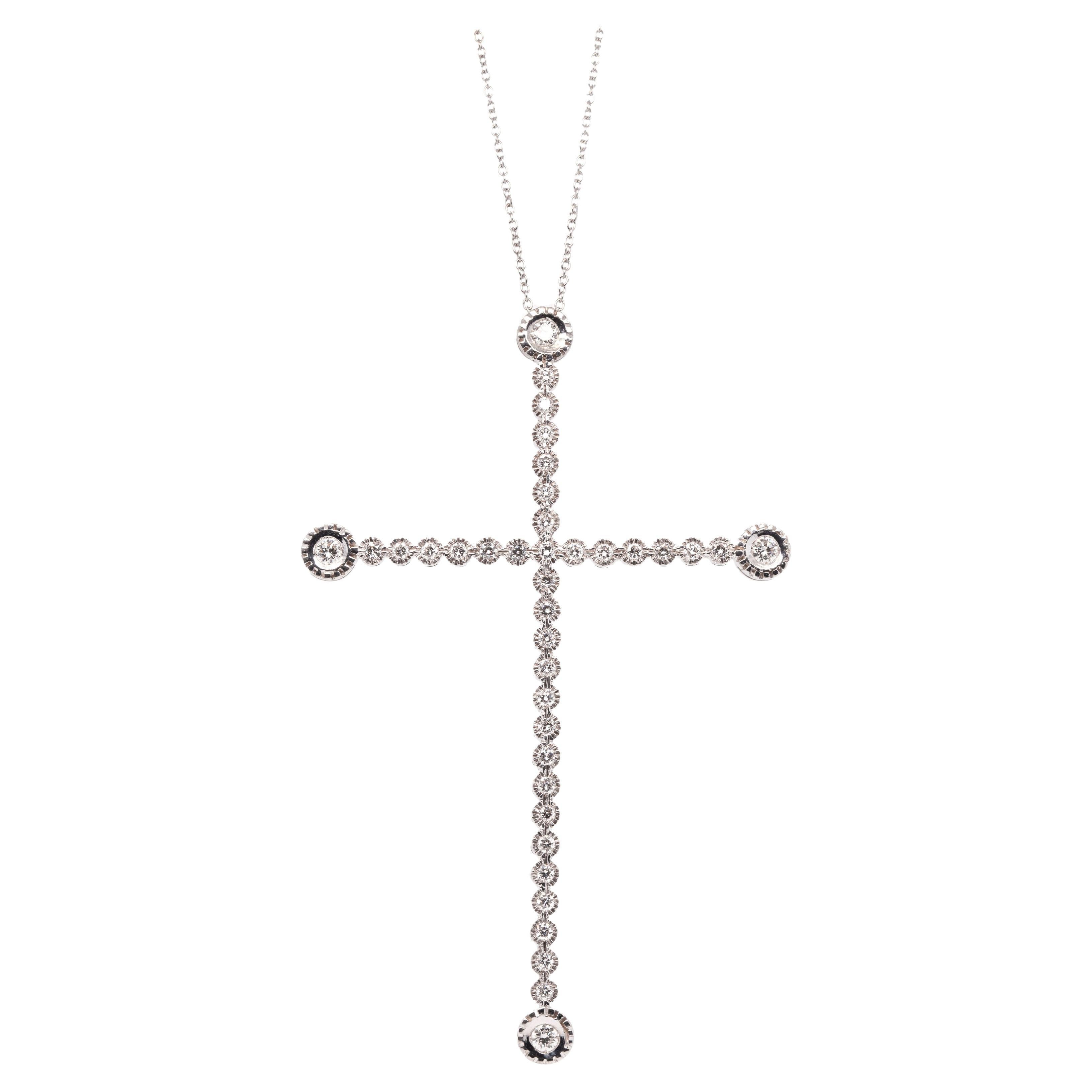 Large 18 Carat White Gold Diamond Cross Pendant and Chain