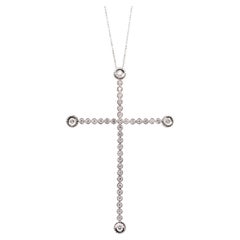 Retro Large 18 Carat White Gold Diamond Cross Pendant and Chain